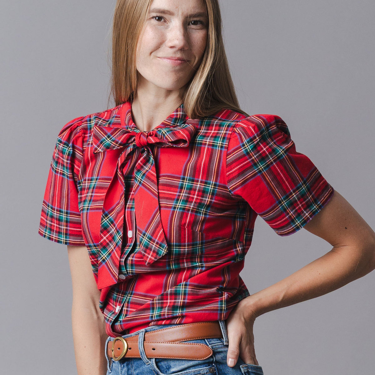Organic Puff Sleeve Bow Neck Top