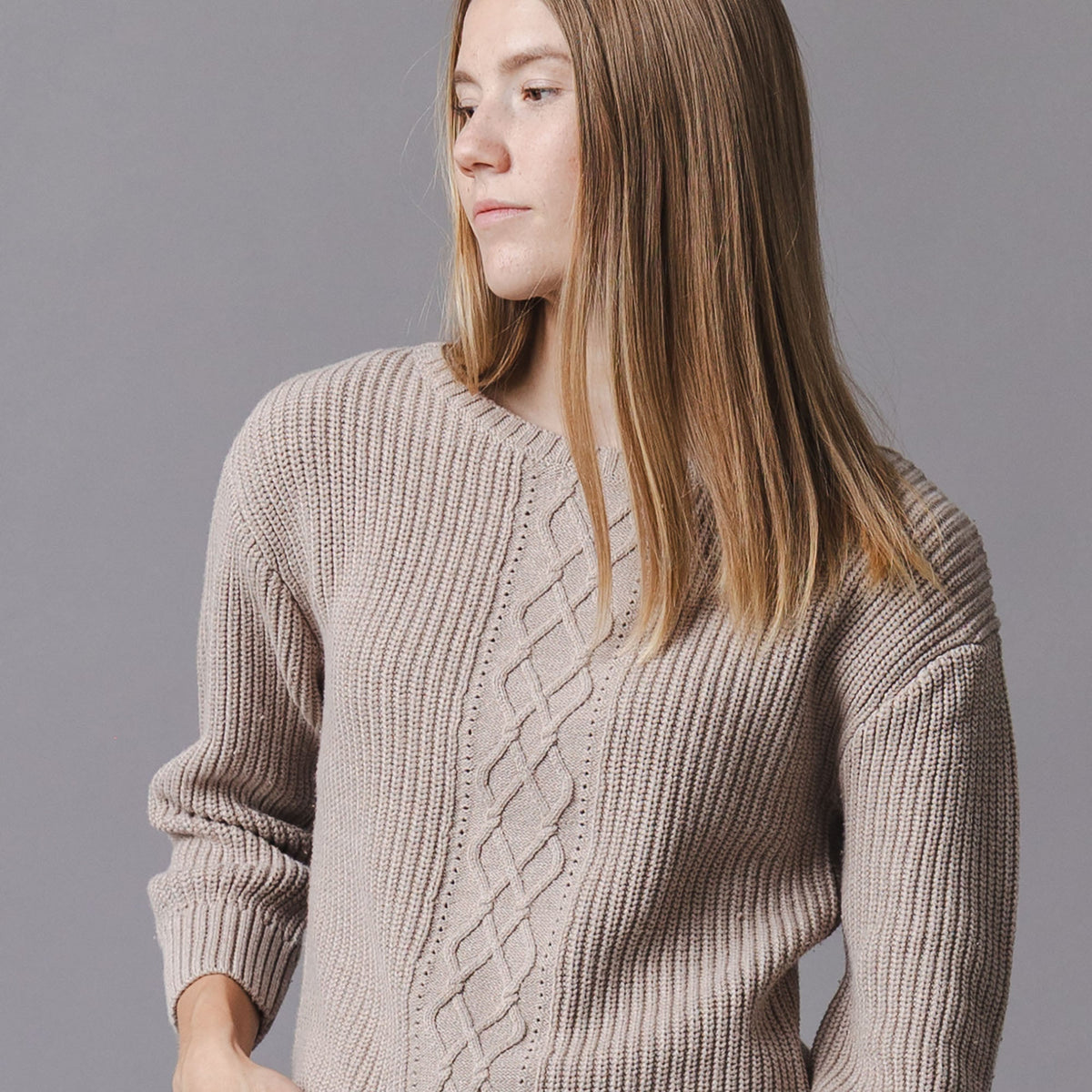Organic Boatneck Cable Sweater