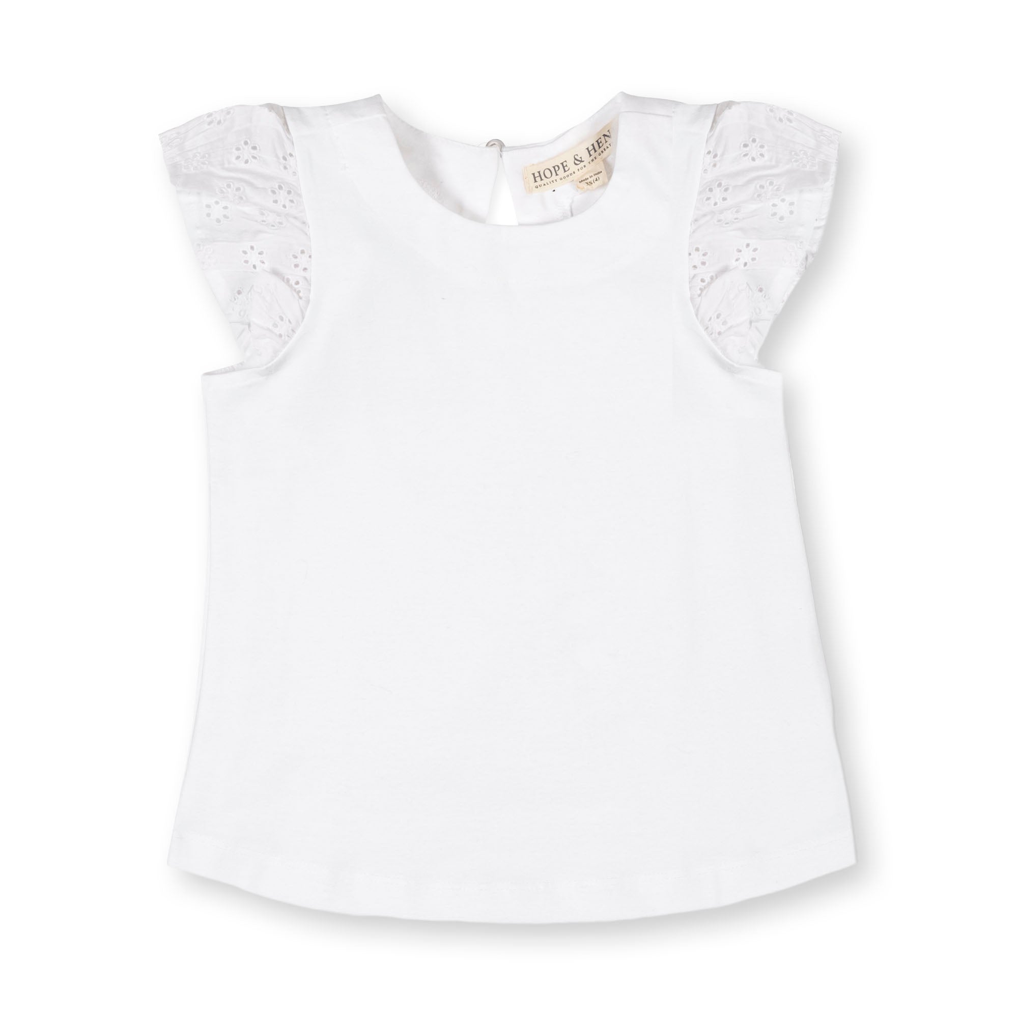 Organic Knit Top with Eyelet Flutter Sleeves