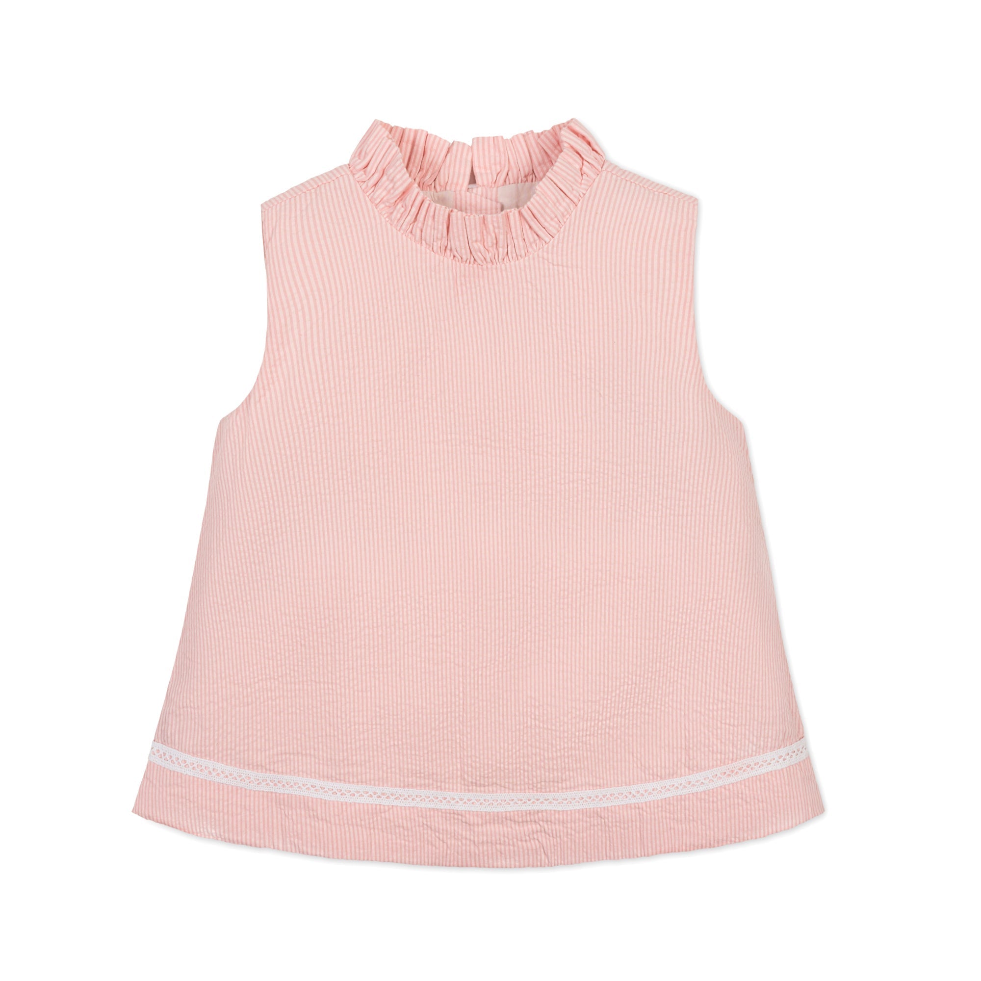 Organic Ruffle Neck Seersucker Top