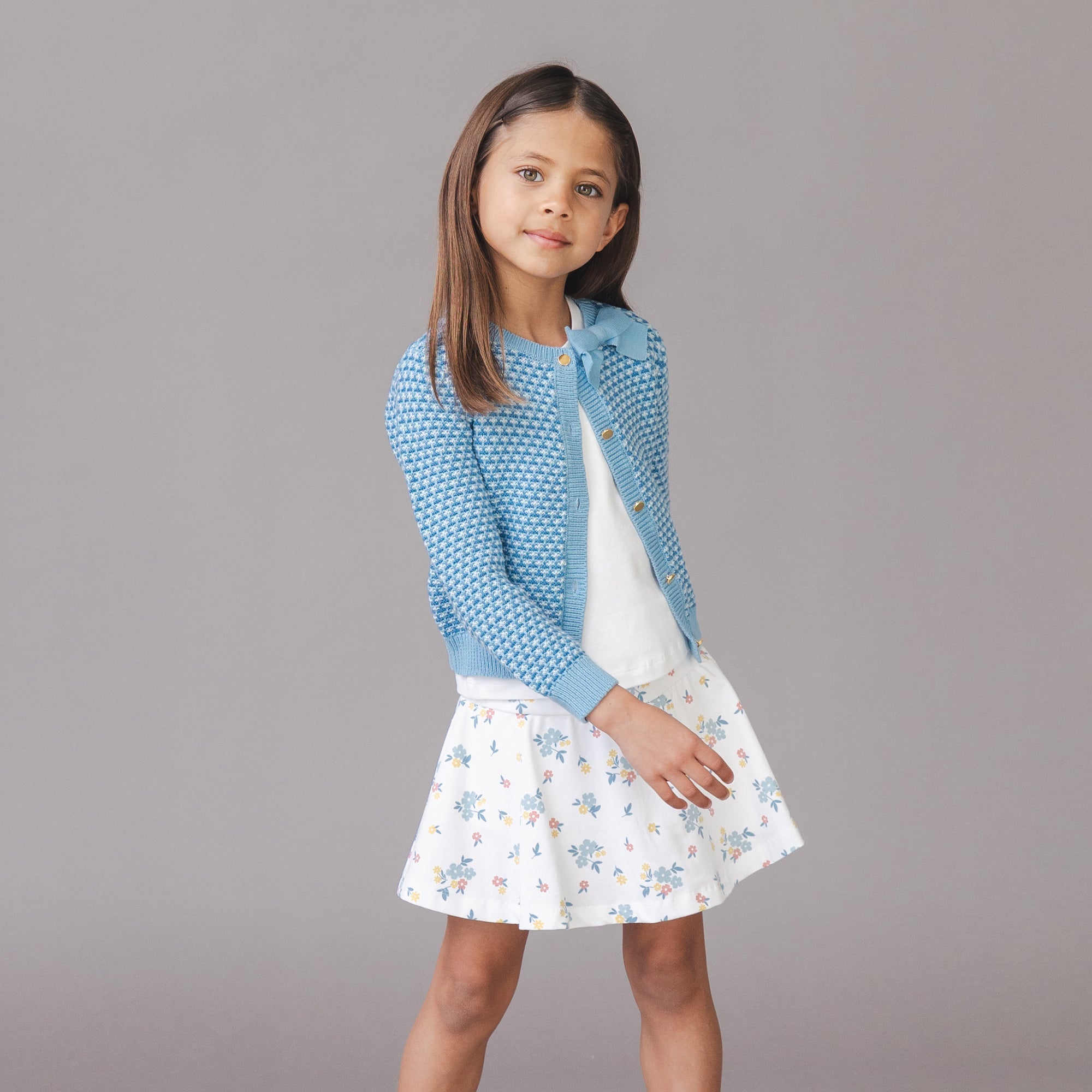 Organic Tweed Stitch Bow Cardigan