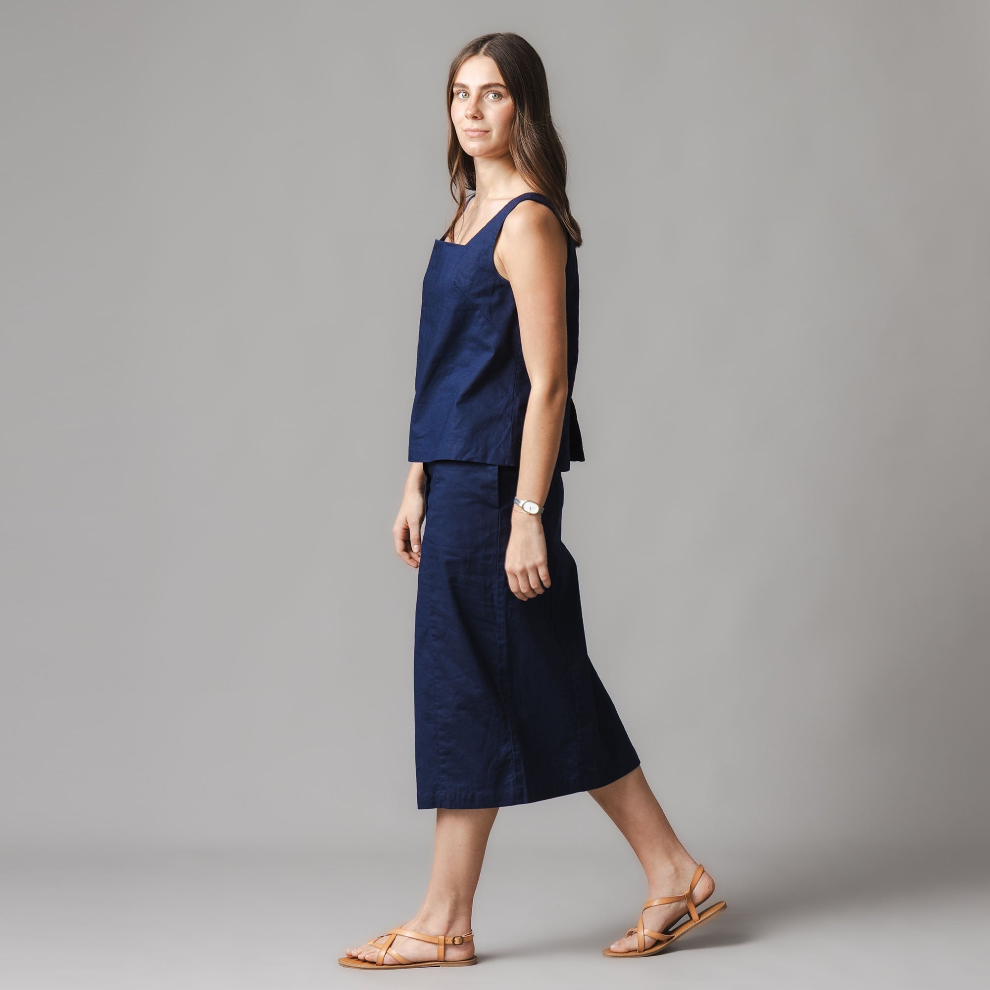 Linen Button Front Skirt