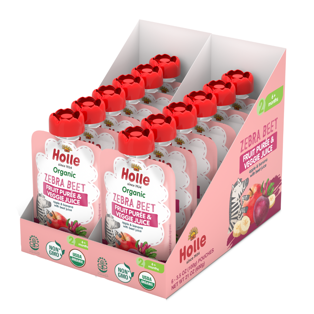 Holle Baby Food Pouches - Organic Fruit & Veggie Puree - Zebra Beet