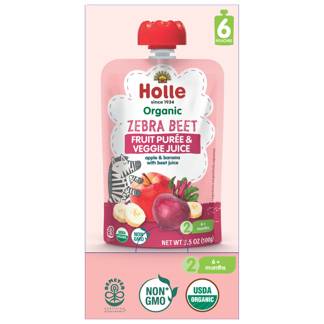 Holle Baby Food Pouches - Organic Fruit & Veggie Puree - Zebra Beet