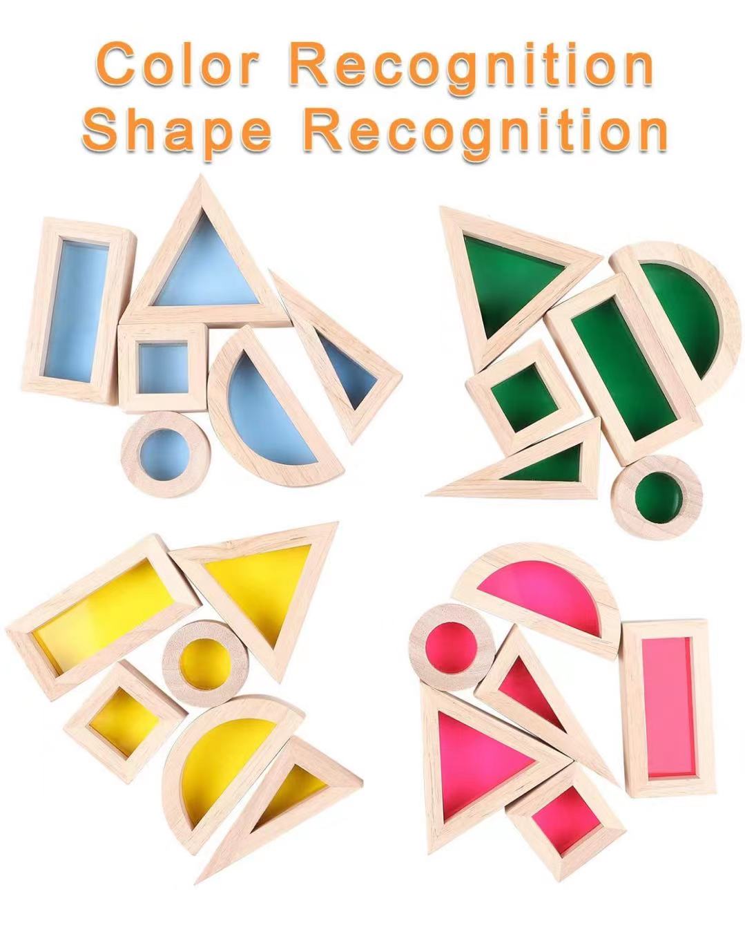 **Pre-order (Ships in 2-3 Weeks)**24 Pcs Rainbow Acrylic Sensory Wooden Building Blocks