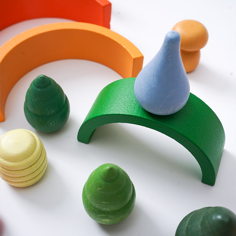 **Pre-order (Ships in 2-3 Weeks)**NEW 252-Piece Mandala Loose Parts Play Set with Mini Rainbow & Natural Wooden Blocks