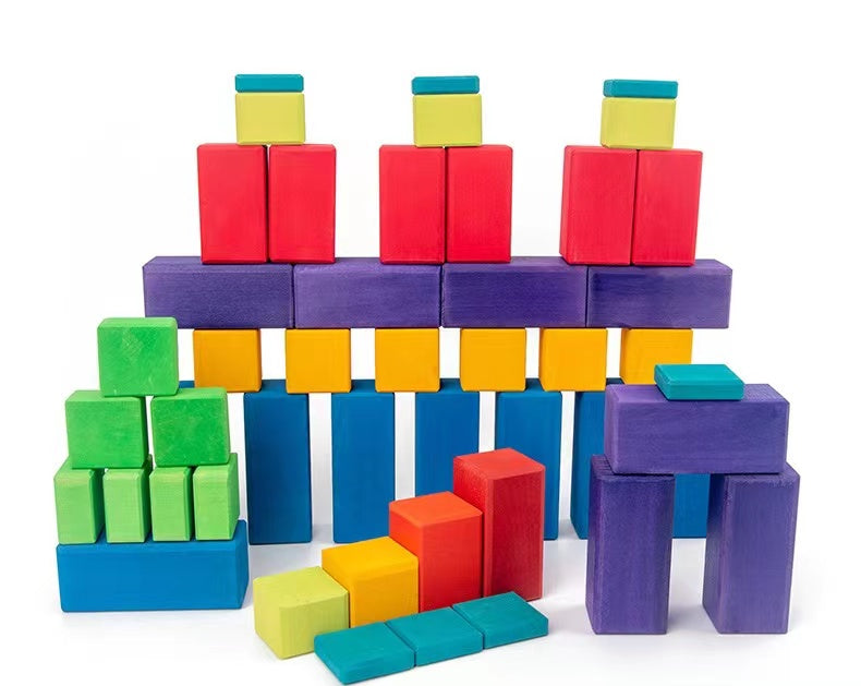 **Pre-order (Ships in 2-3 Weeks)**100 Pcs STAINED Large Stepped Counting Wooden Stacking Blocks