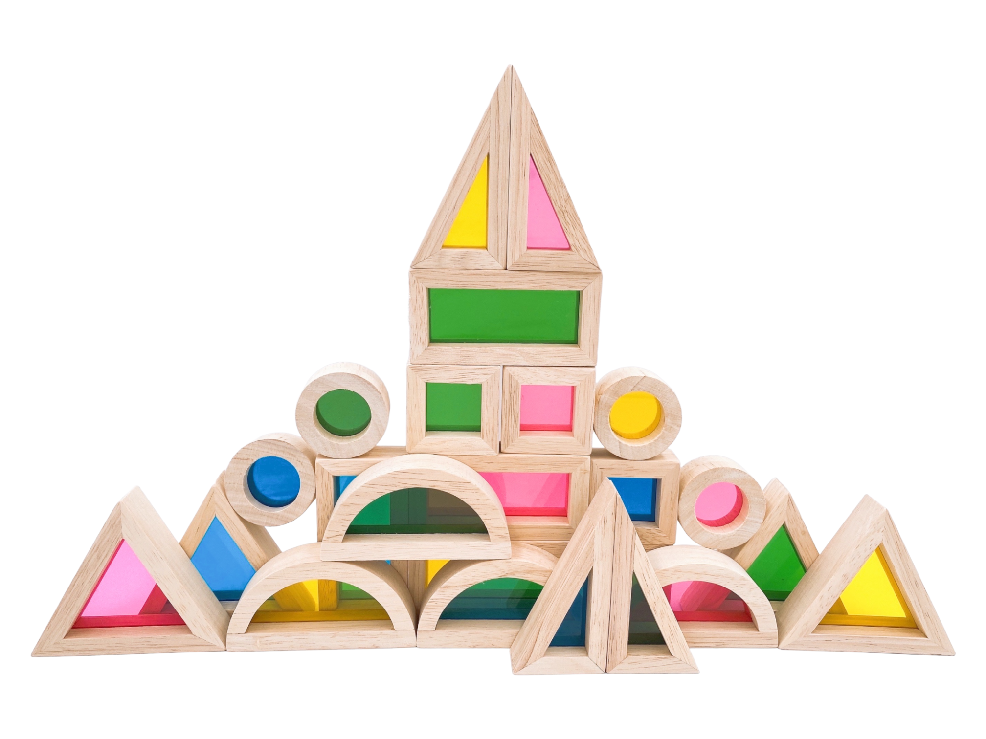 **Pre-order (Ships in 2-3 Weeks)**24 Pcs Rainbow Acrylic Sensory Wooden Building Blocks