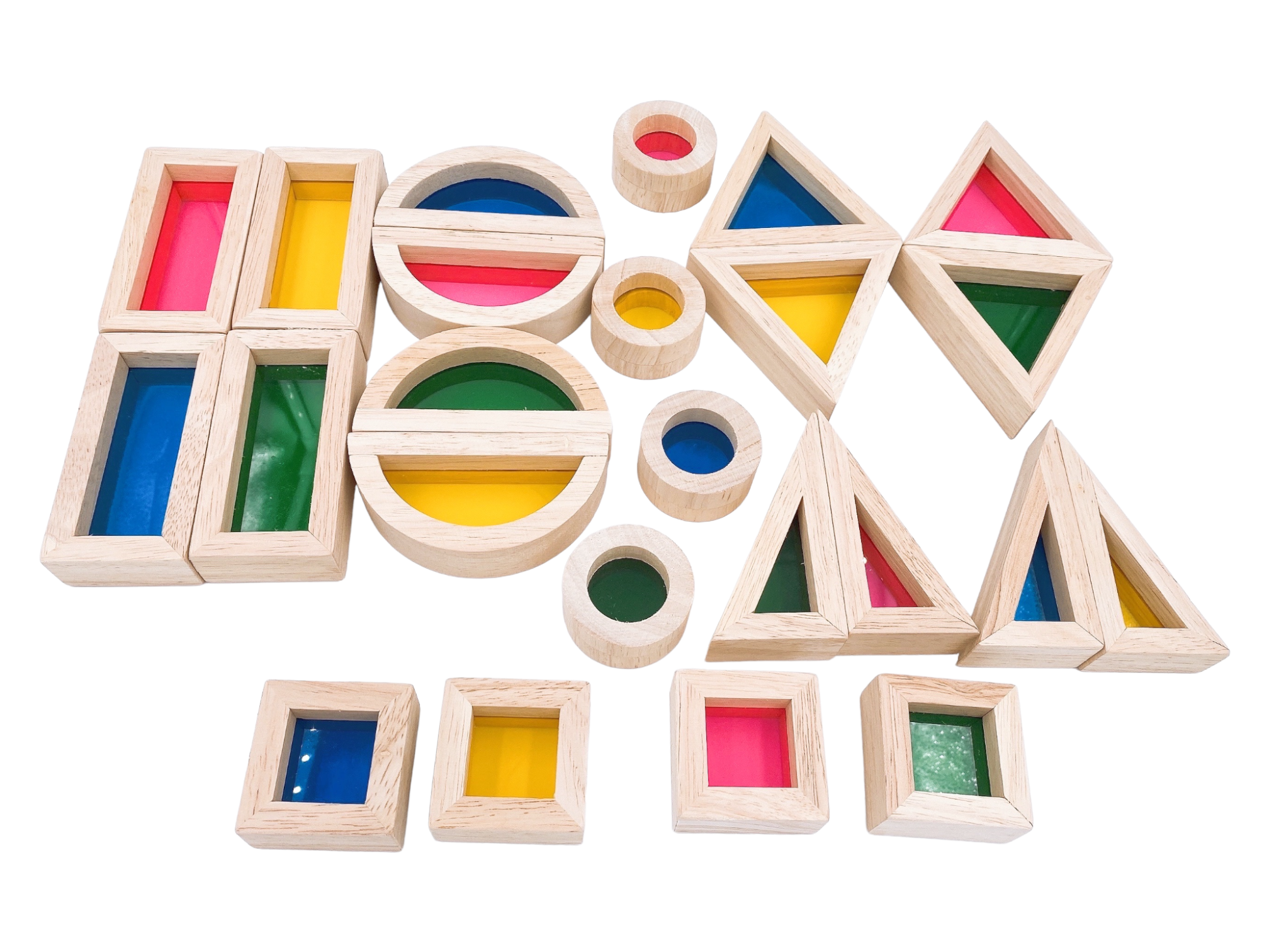 **Pre-order (Ships in 2-3 Weeks)**24 Pcs Rainbow Acrylic Sensory Wooden Building Blocks