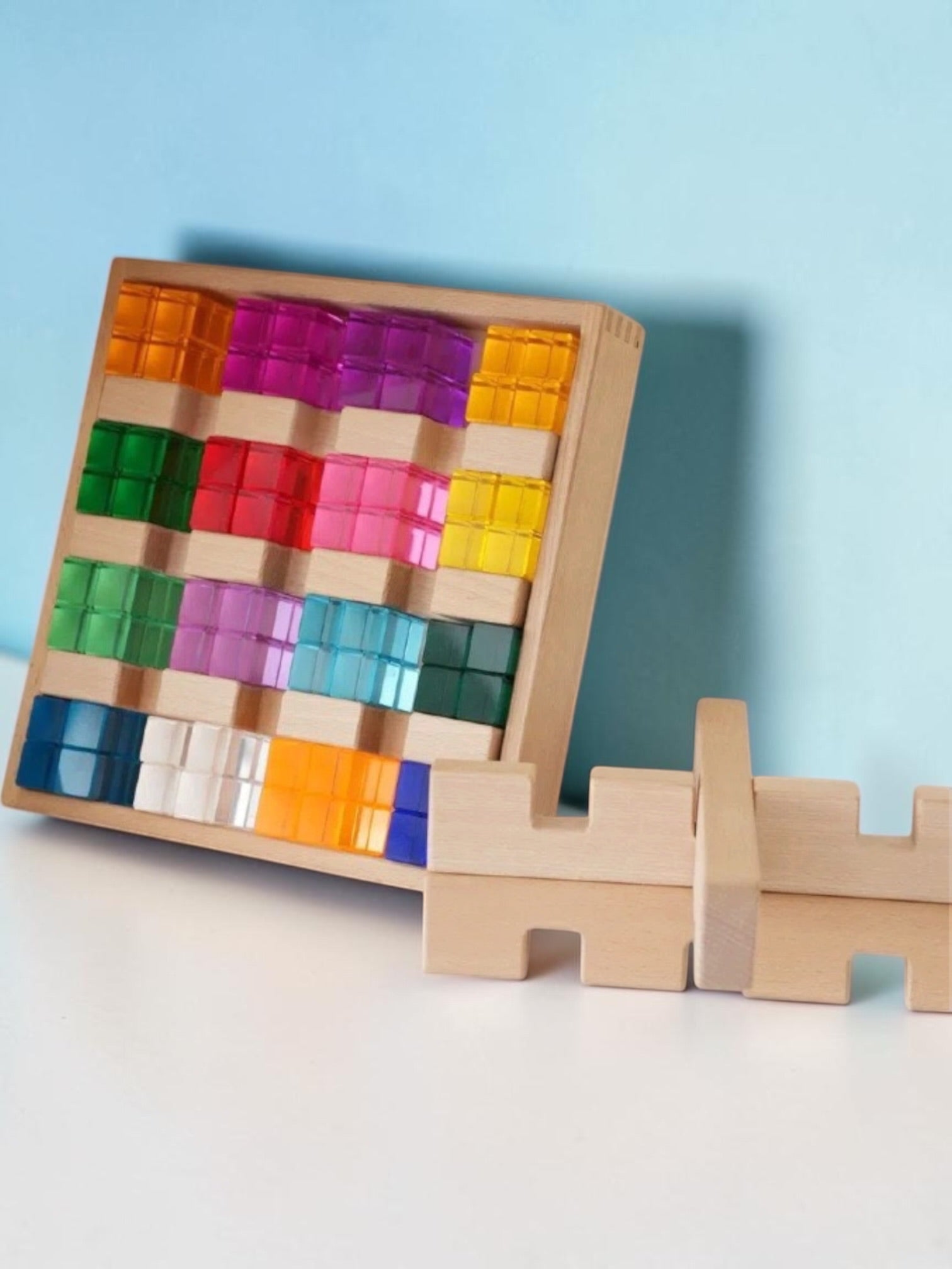 **Pre-order (Ships in 2-3 Weeks)**64-Piece Rainbow Crystal Stones & Interlocking Slats Building Set with Storage Tray
