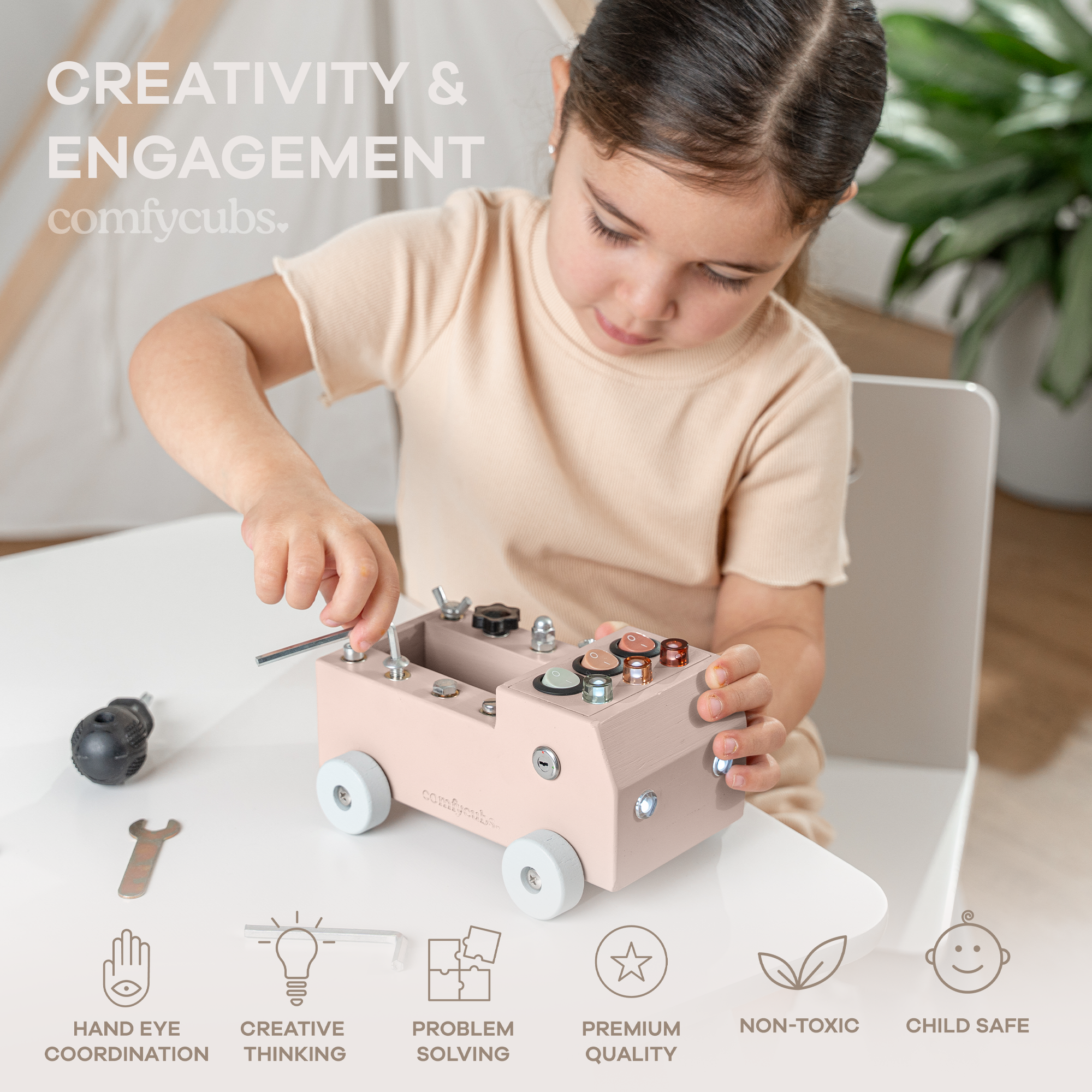 Busy Board Toy Truck Set for 3+ - Blush