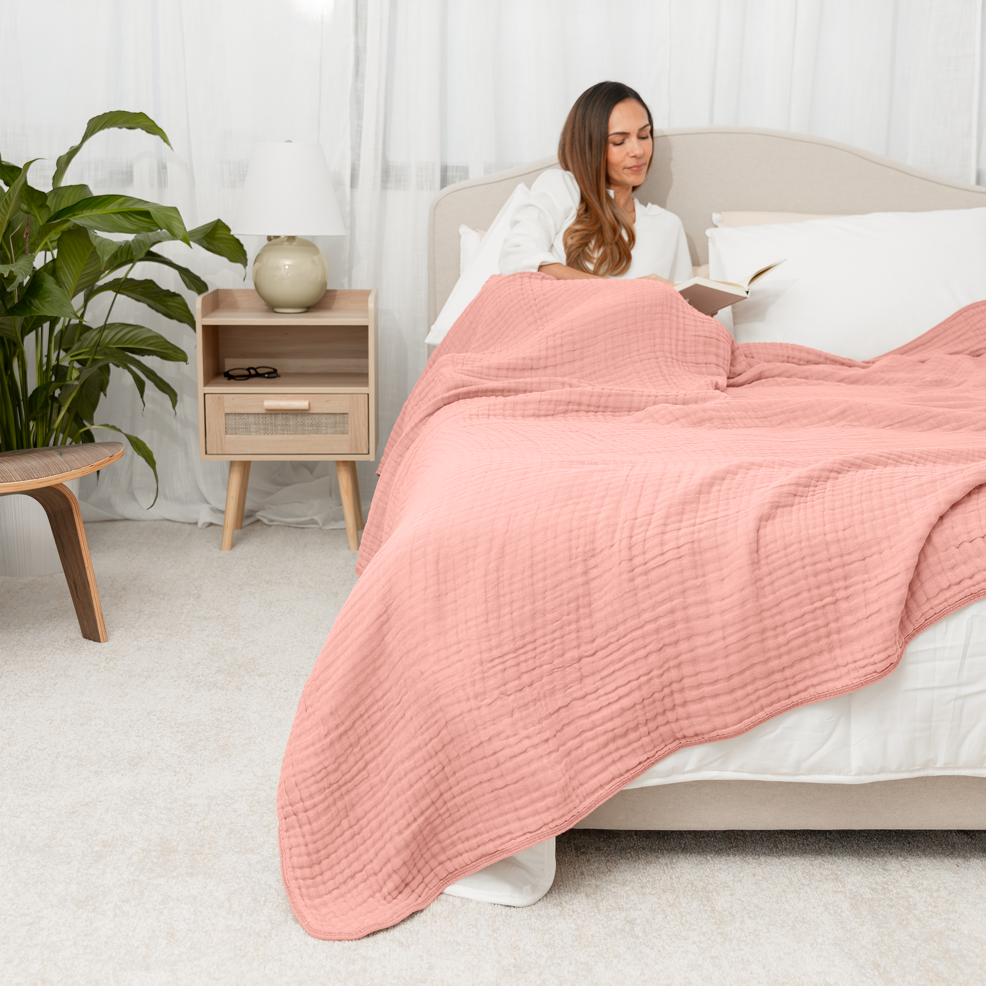 Adult Muslin Blanket in Bold Blush