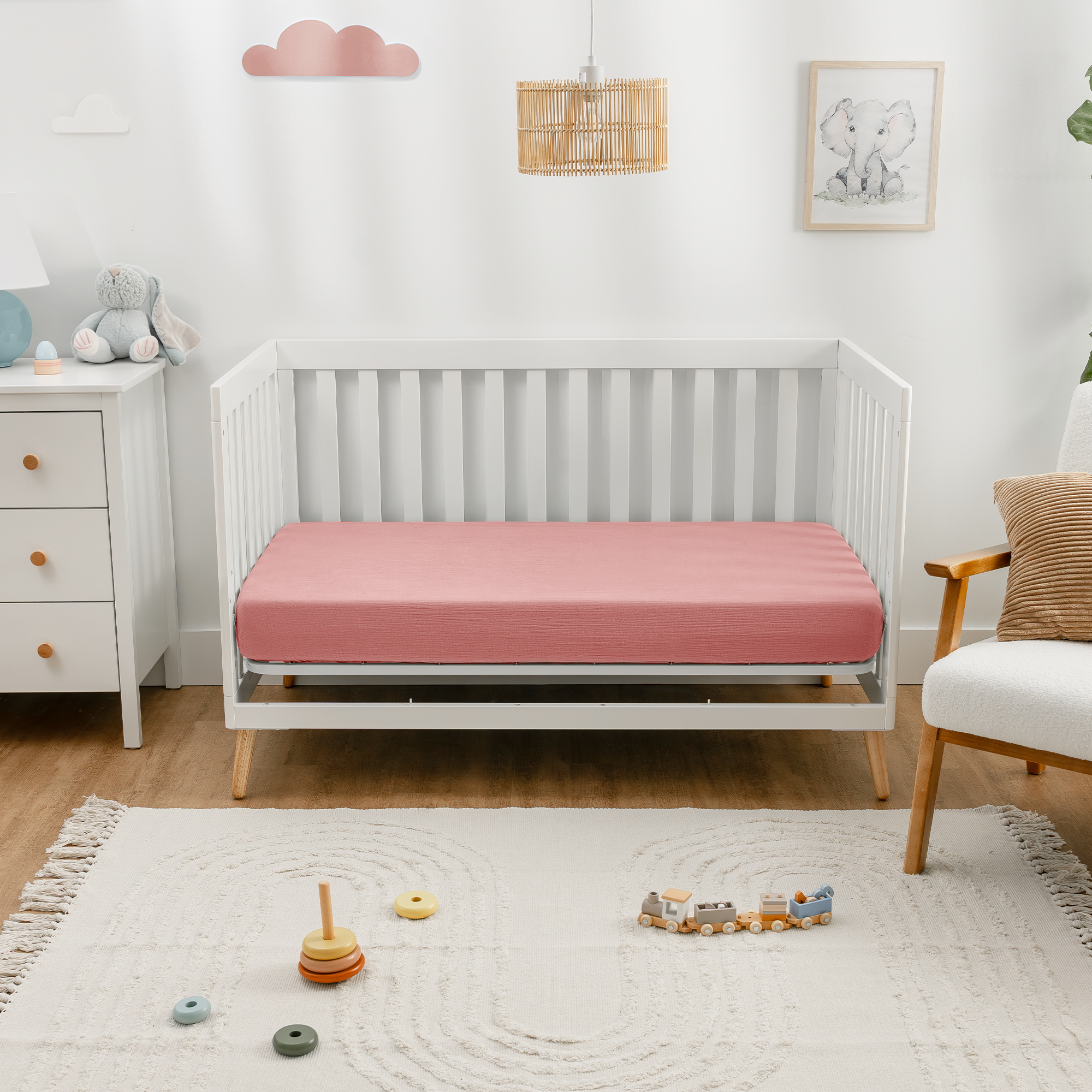 Muslin Fitted Crib Sheets, 2 Pack in Dusty Rose and Blush
