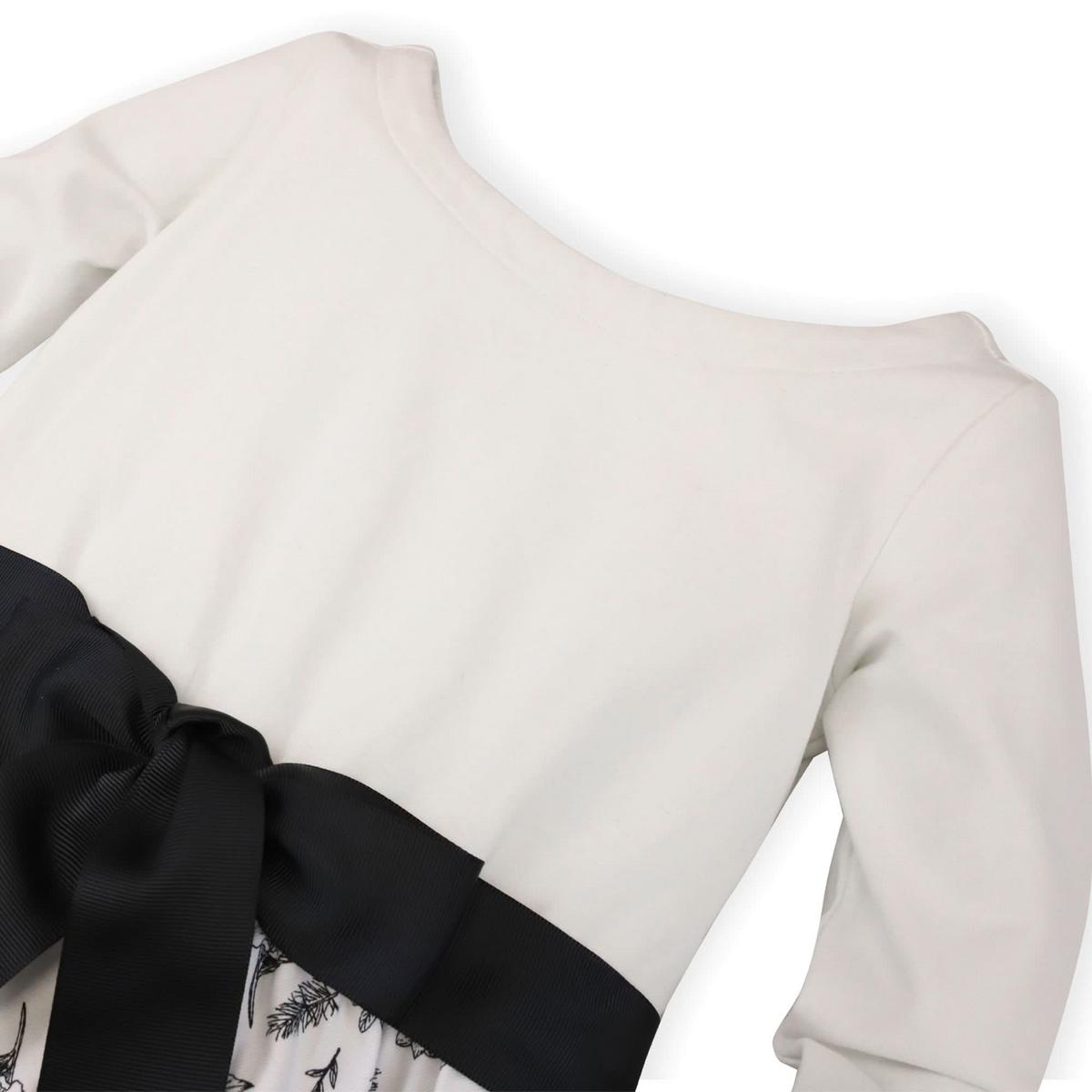 Baby Lightweight Blocked High-Low Skater Dress - Soft White with Black Winter Botanical