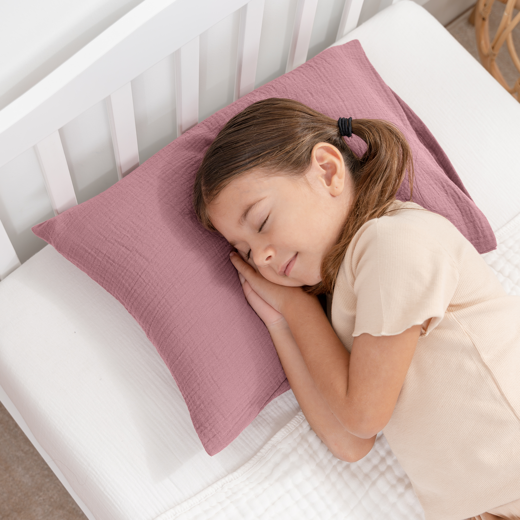 Toddler Pillows with Soft Muslin Pillow Case by Comfy Cubs - Mauve