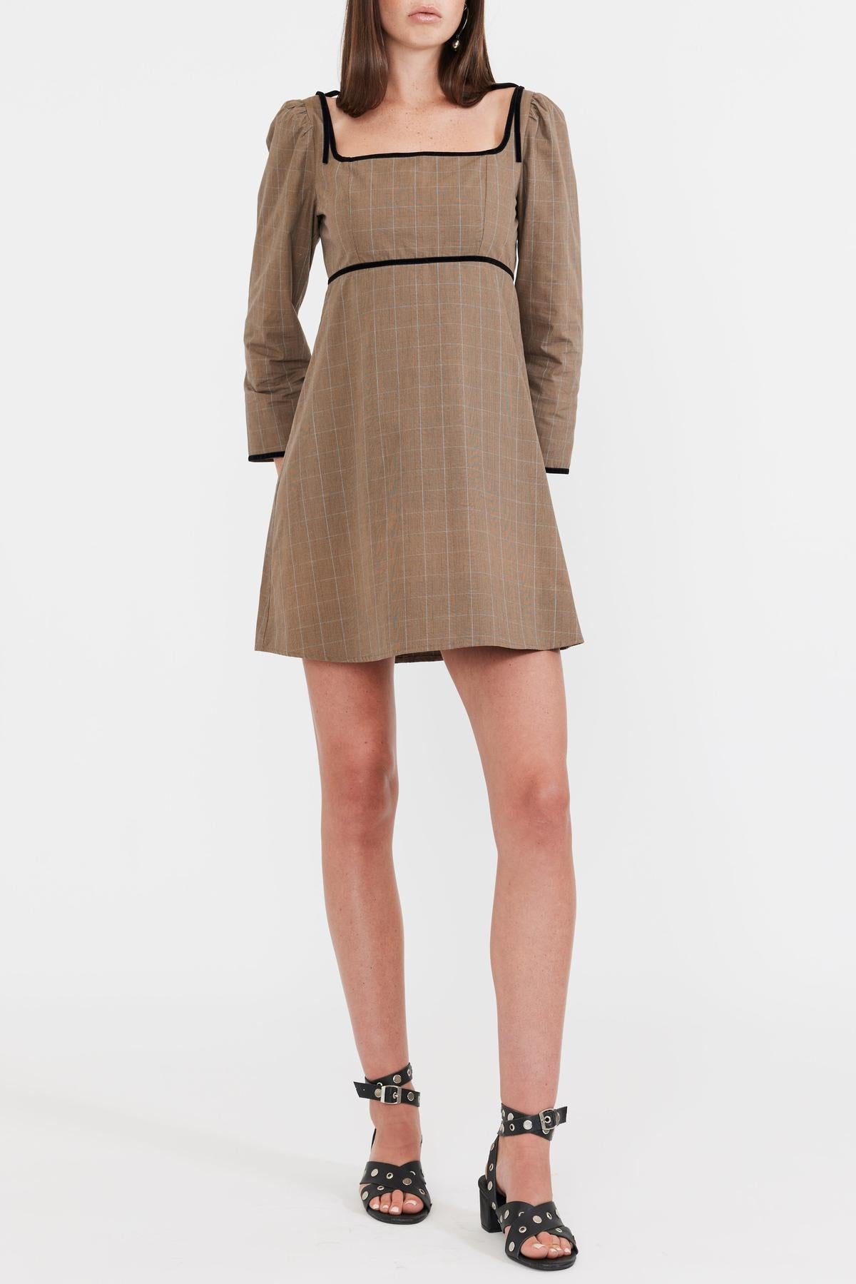 Tatum Mini Dress - Coco Check with Baby Blue Pinstripe