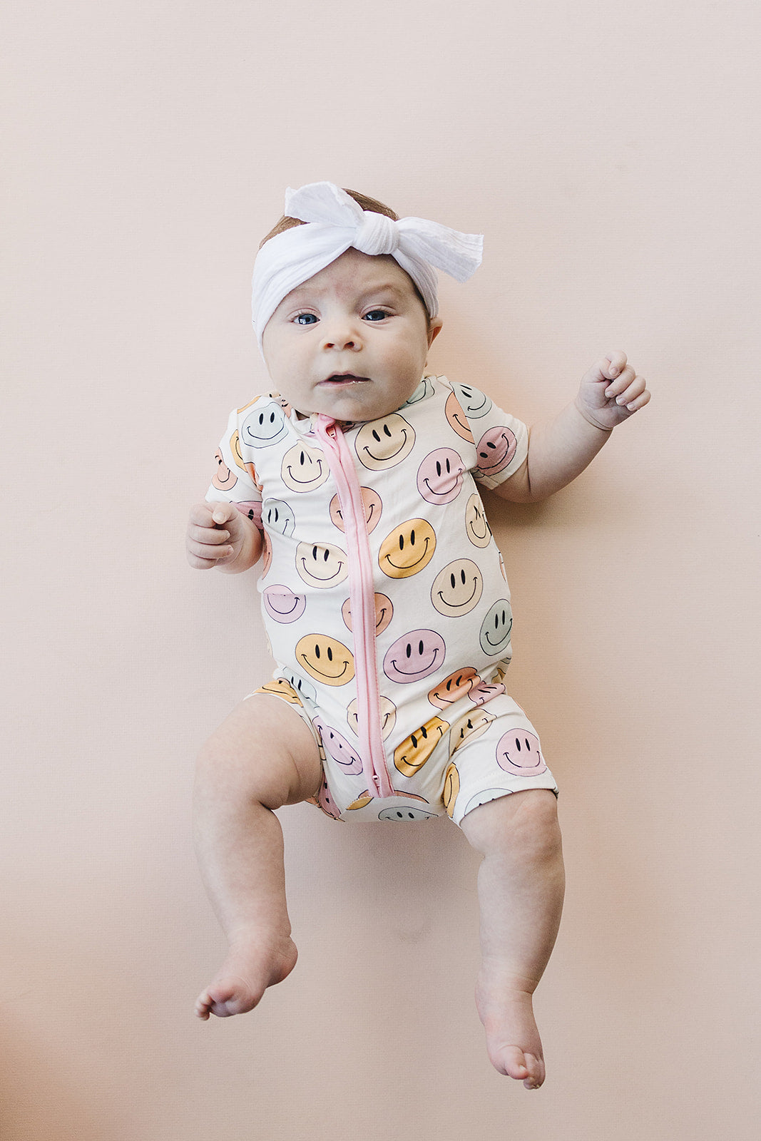 Smiley Bamboo Short Romper | Pink