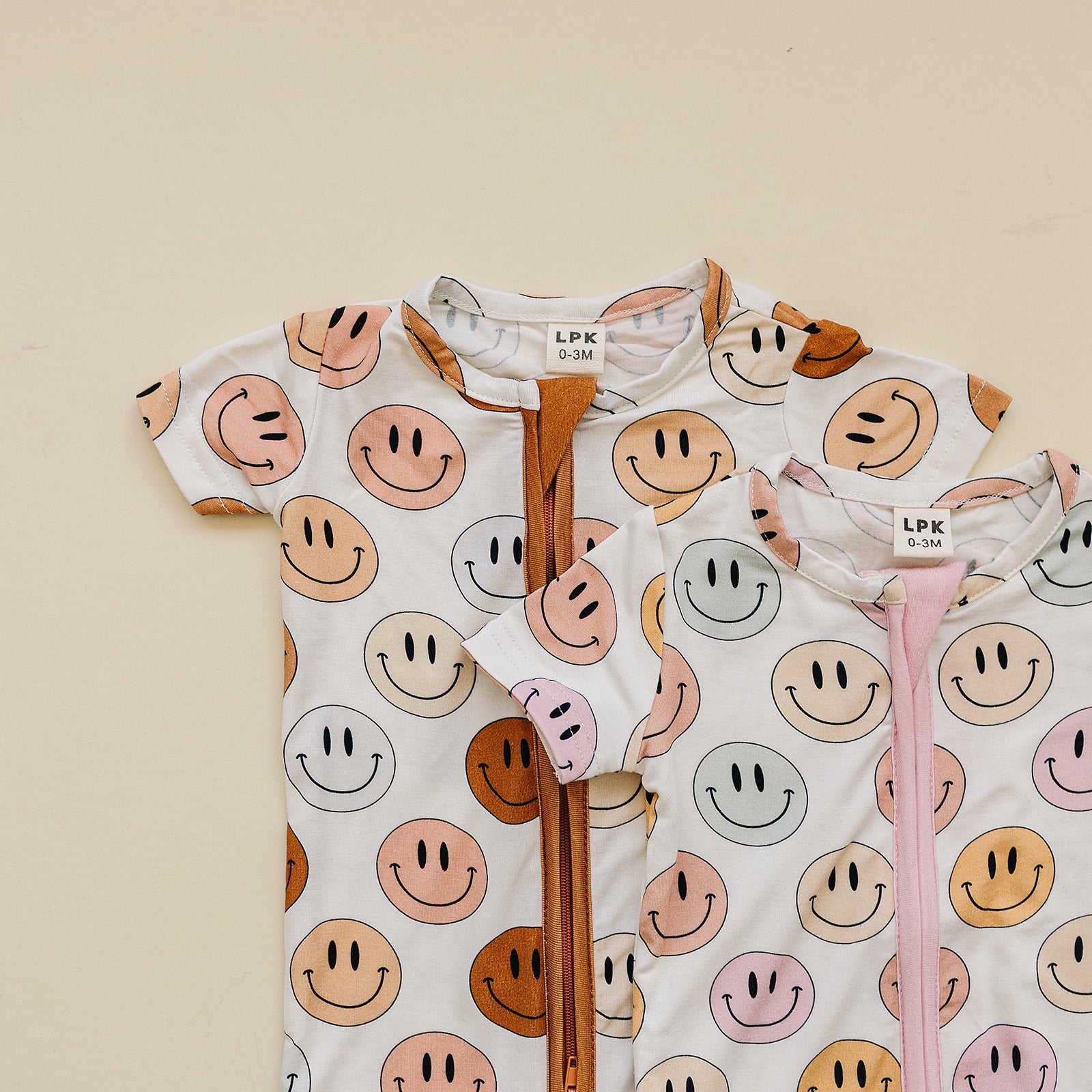 Smiley Bamboo Short Romper | Pink