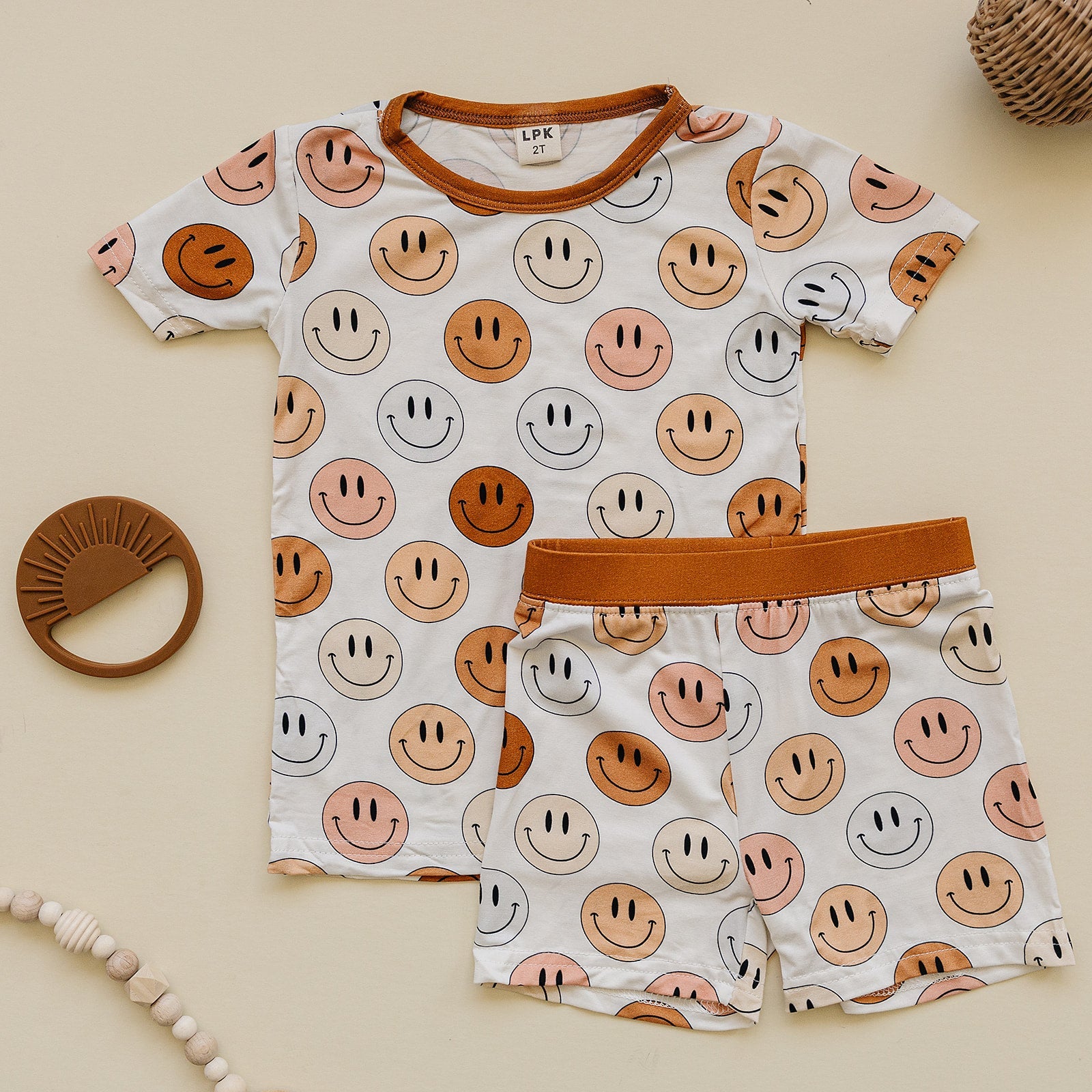 Smiley Bamboo Two Piece Shorts Set | Copper