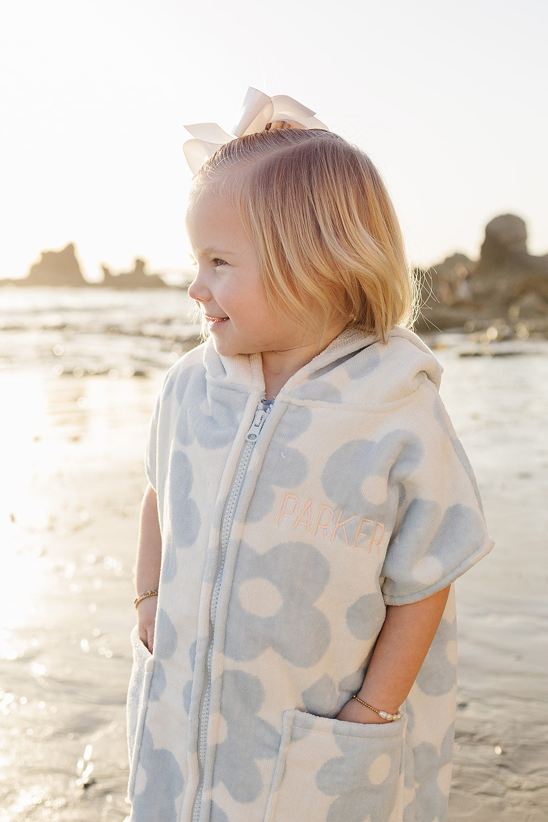 Coastal Floral Zip-Up Organic Cotton Beach Poncho