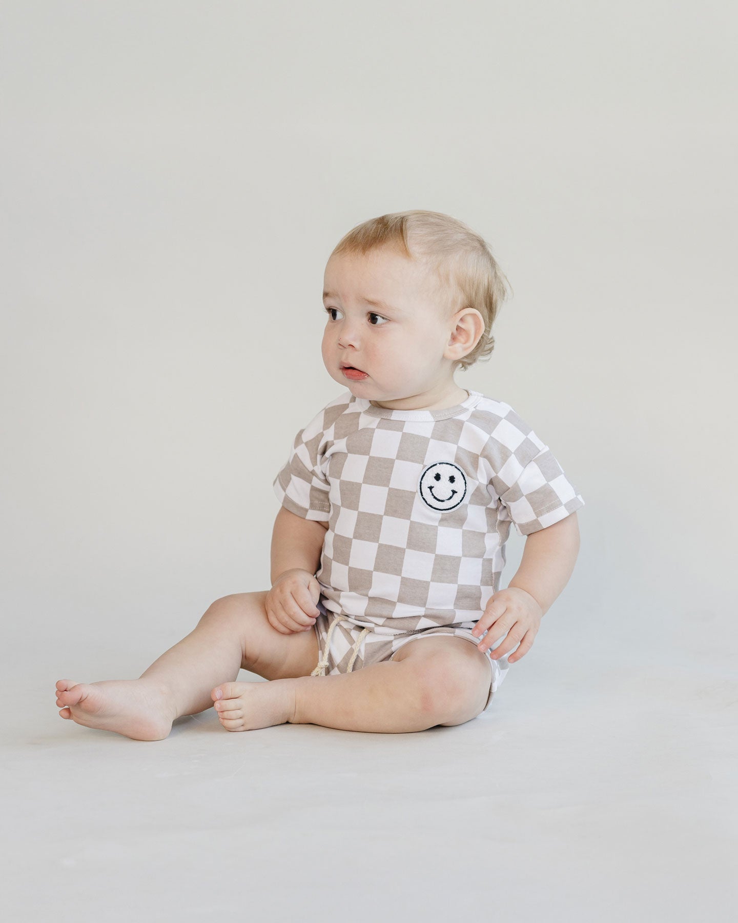 Checkered Shorts Set | Latte
