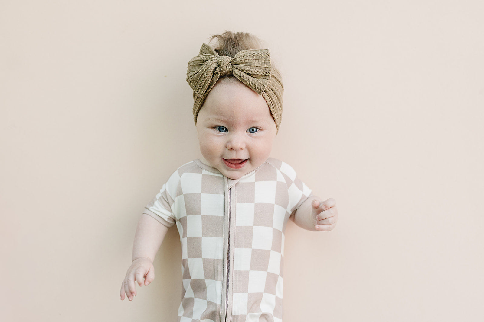 Bamboo Shorty Romper | Latte Checkered