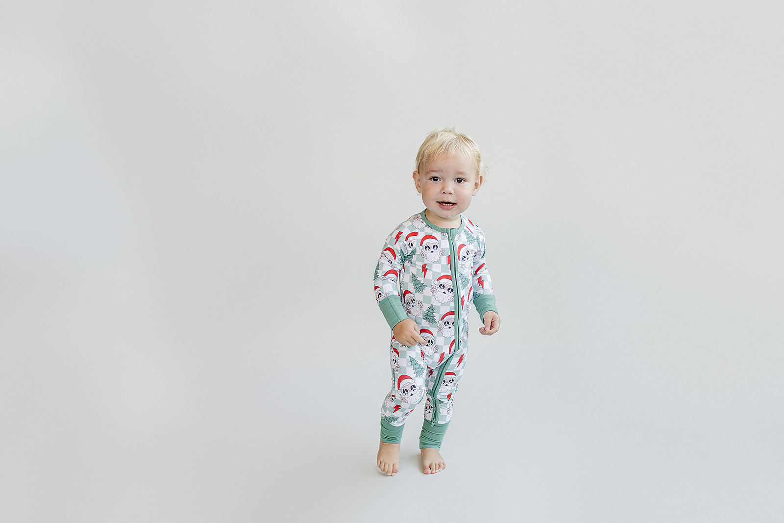 Bamboo Zip Romper | Checkered Santa