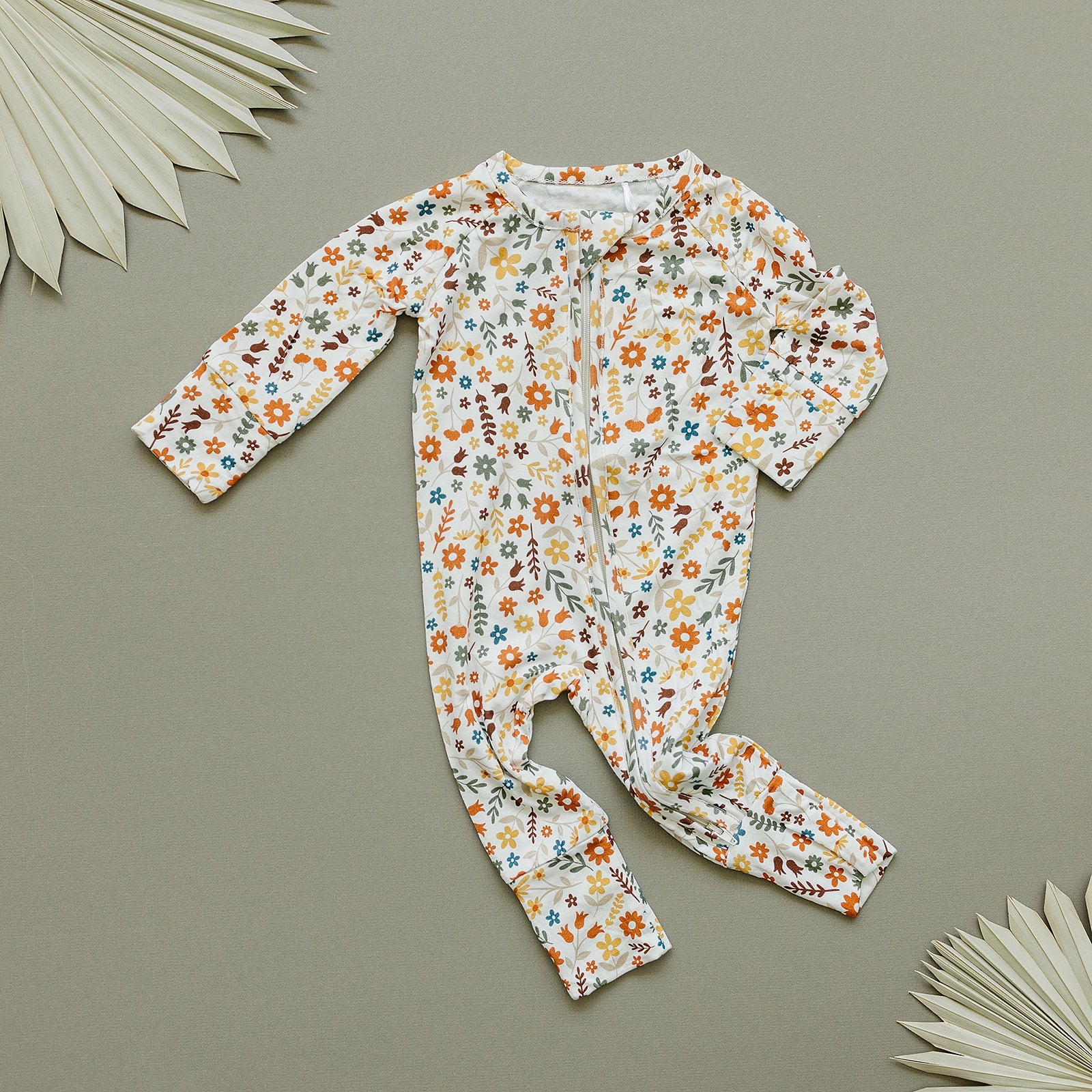 Bamboo Zip Romper | Fall Flowers