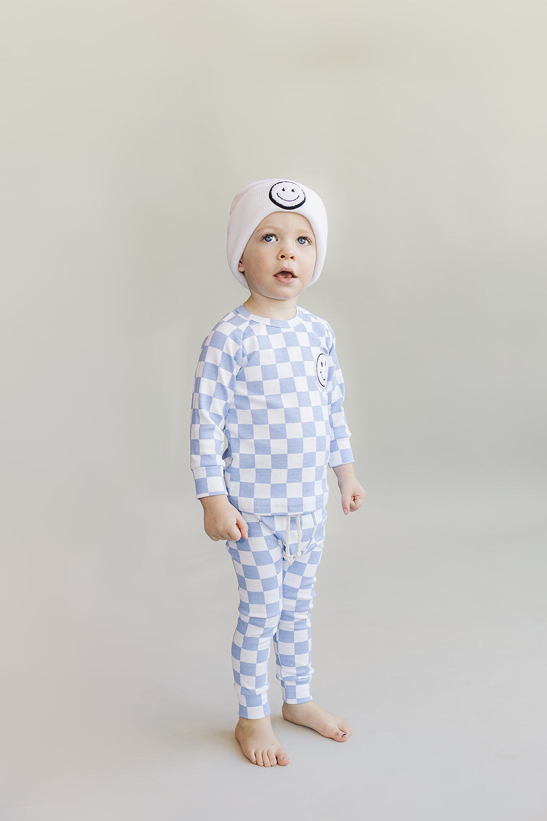 Checkered Smiley Lounge Set | Blue