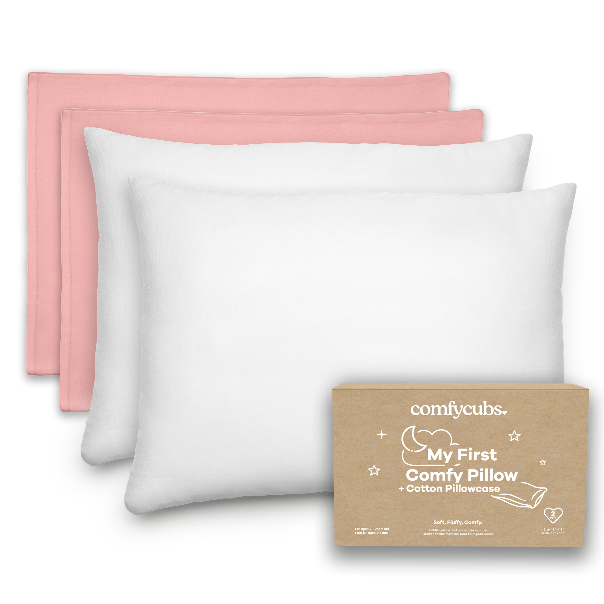 Toddler Pillows with Soft Cotton Pillow Case by Comfy Cubs - Blush