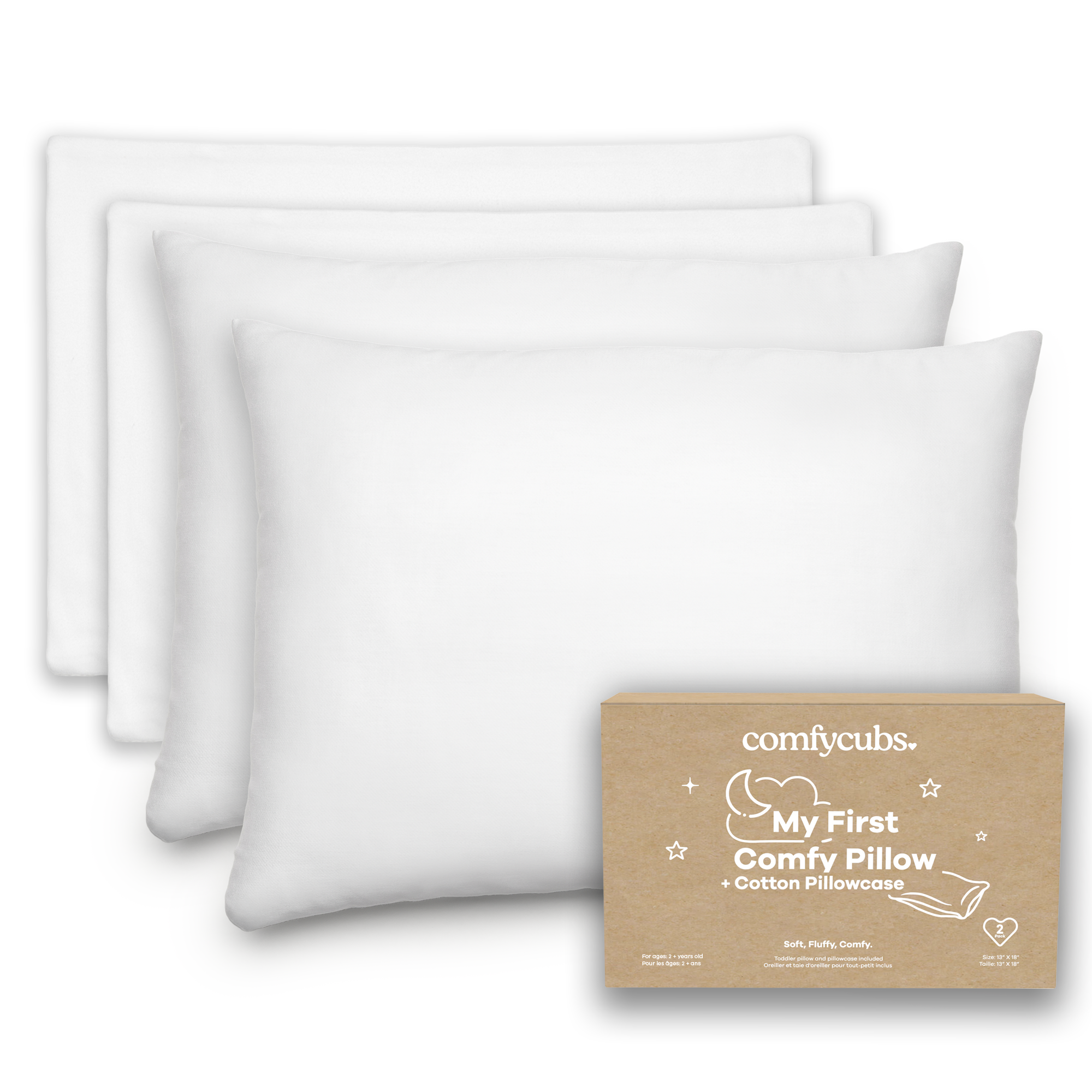 Toddler Pillows with Soft Cotton Pillow Case by Comfy Cubs - White