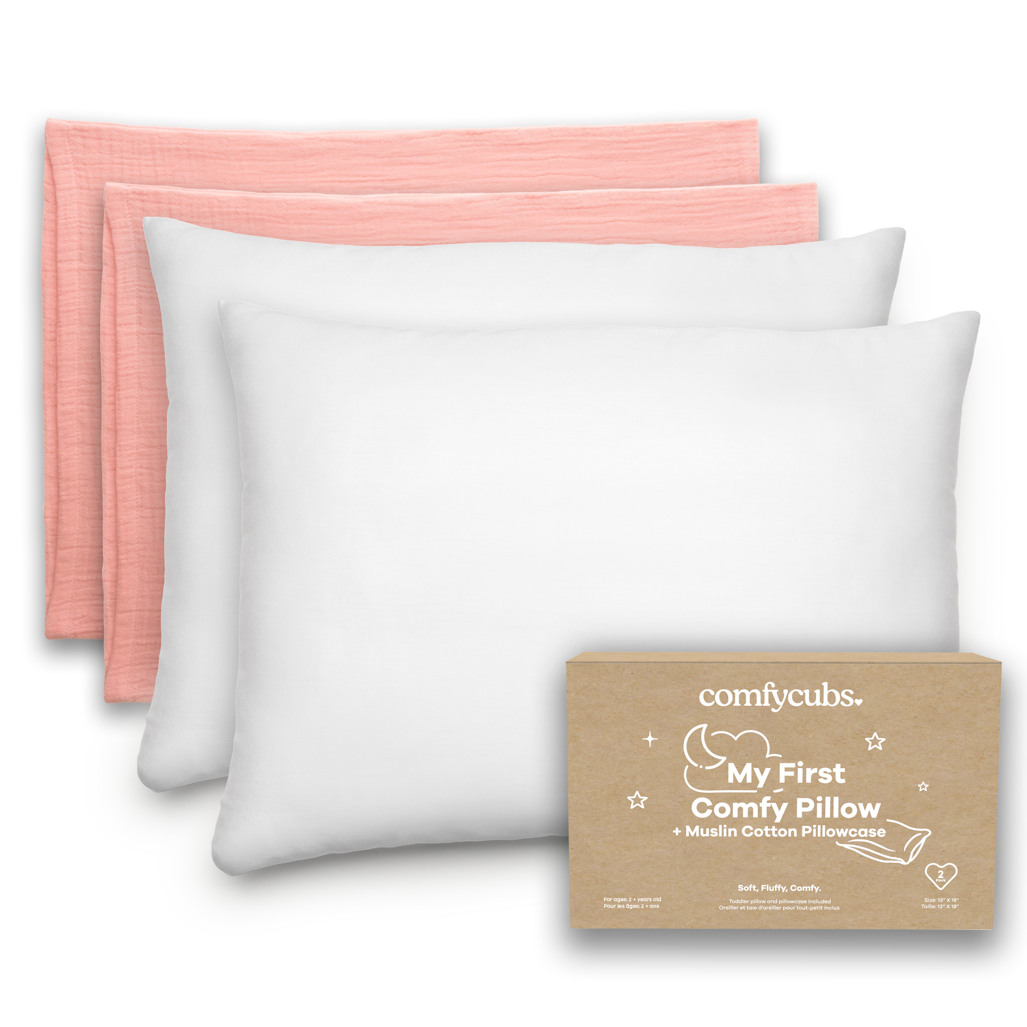 Toddler Pillows with Soft Muslin Pillow Case by Comfy Cubs - Bold Blush