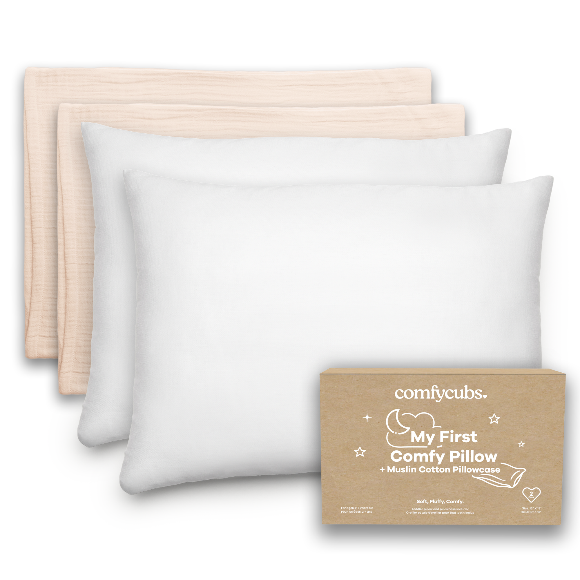 Toddler Pillows with Soft Muslin Pillow Case by Comfy Cubs - Cream