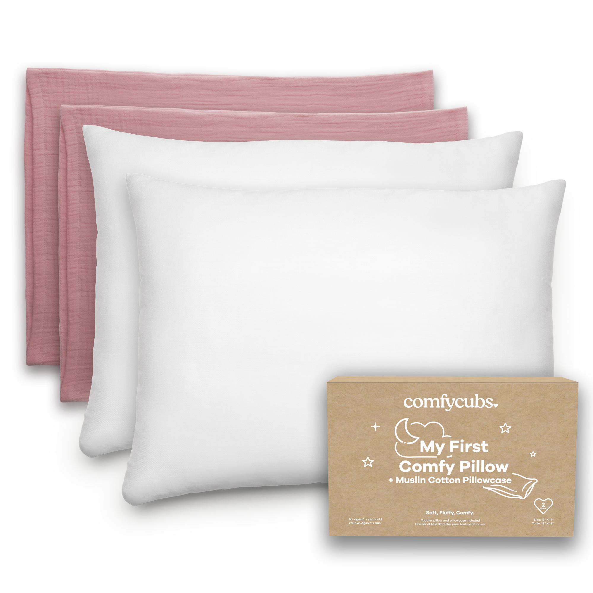 Toddler Pillows with Soft Muslin Pillow Case by Comfy Cubs - Mauve