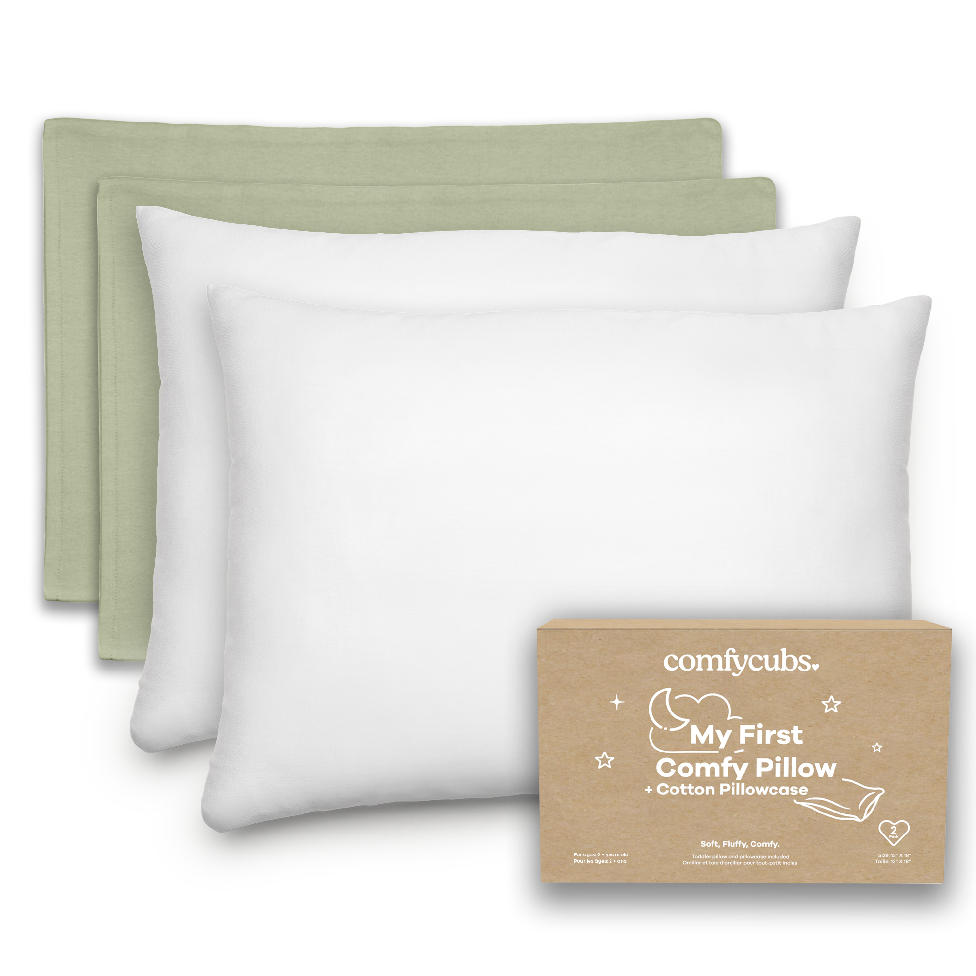 Toddler Pillows with Soft Cotton Pillow Case in Sage