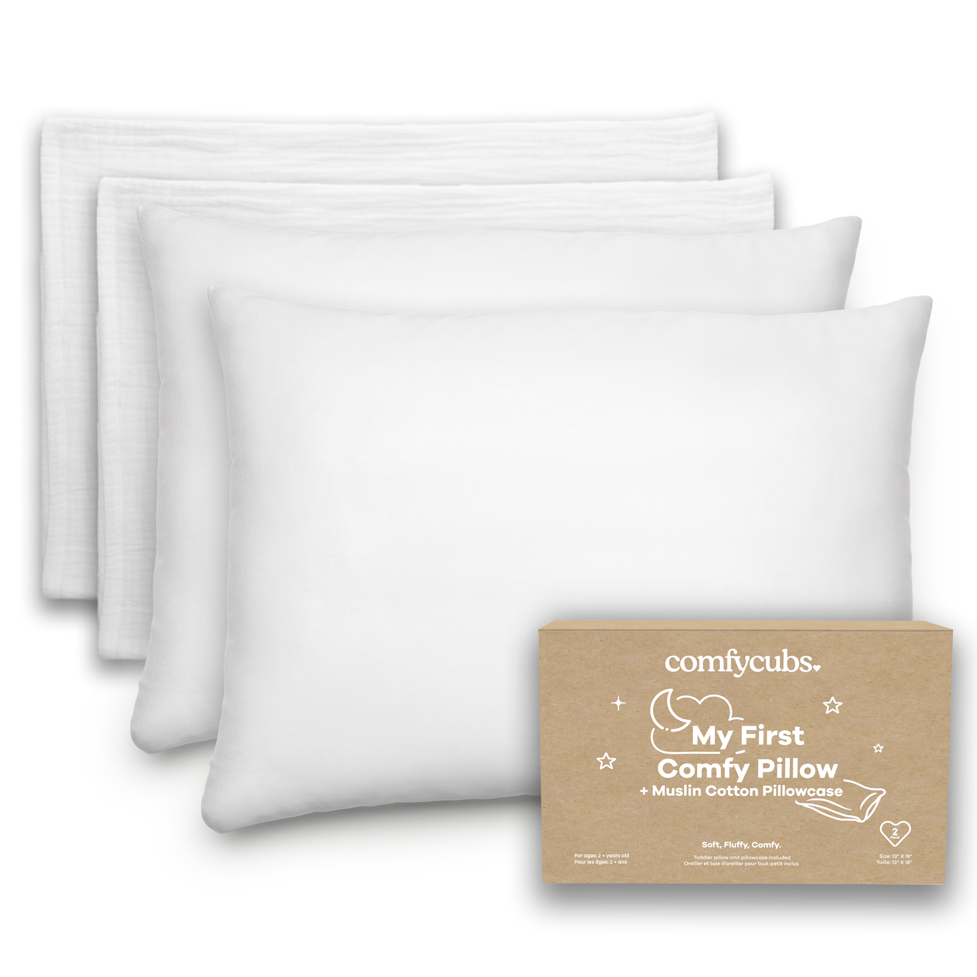 Toddler Pillows with Soft Muslin Pillow Case in White