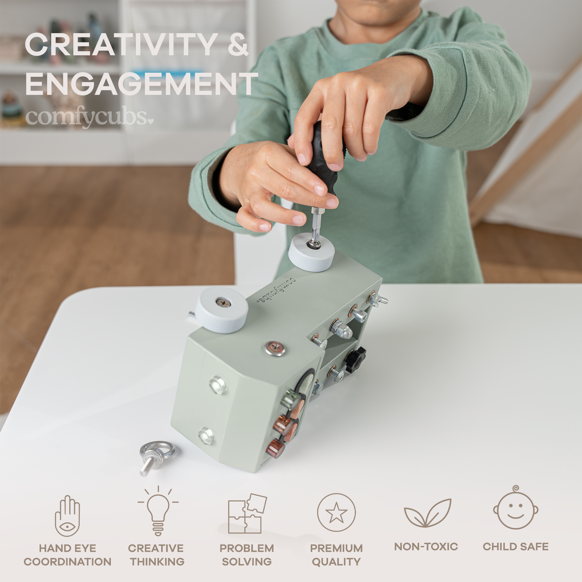 Busy Board Toy Truck Set for 3+ - Sage