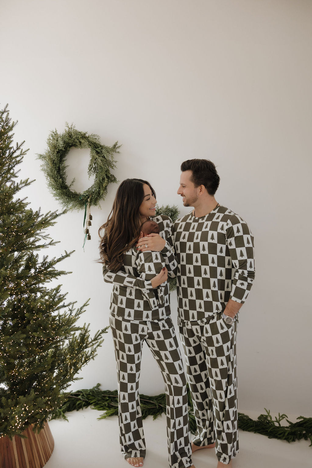 Men's Bamboo Pajamas | Christmas Tree Checkerboard