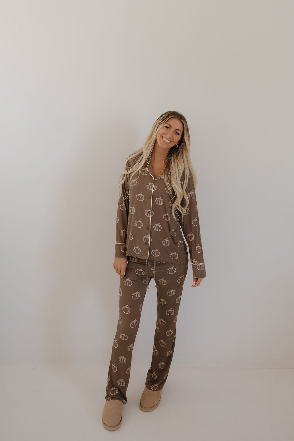Women's Bamboo Button Up Lounge Set | Brown Pumpkin