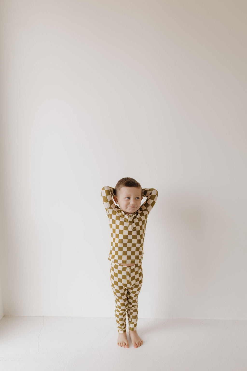 Bamboo Two Piece Pajamas | Olive Checkerboard