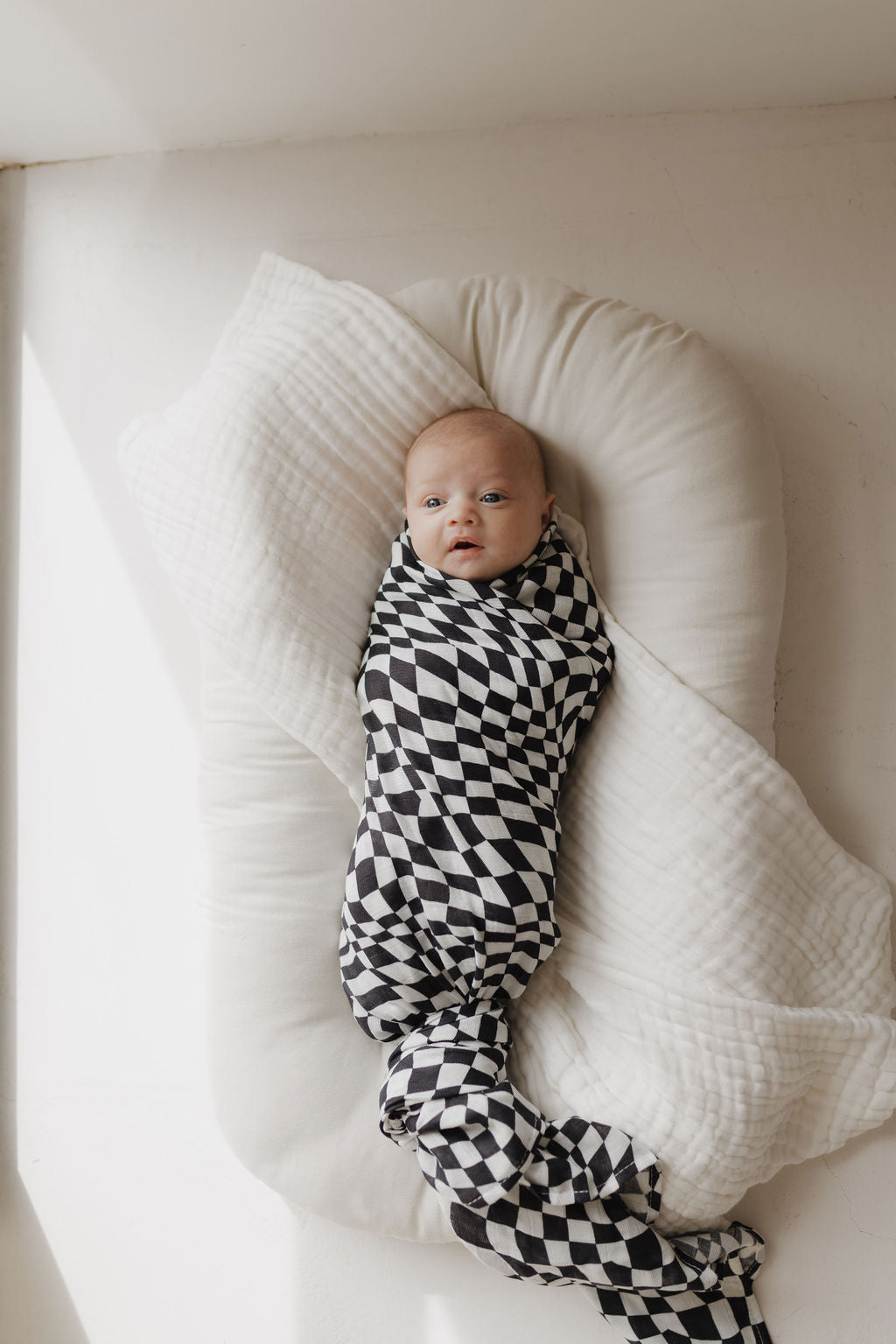 Muslin Swaddle | Black & White Wavy Checkerboard