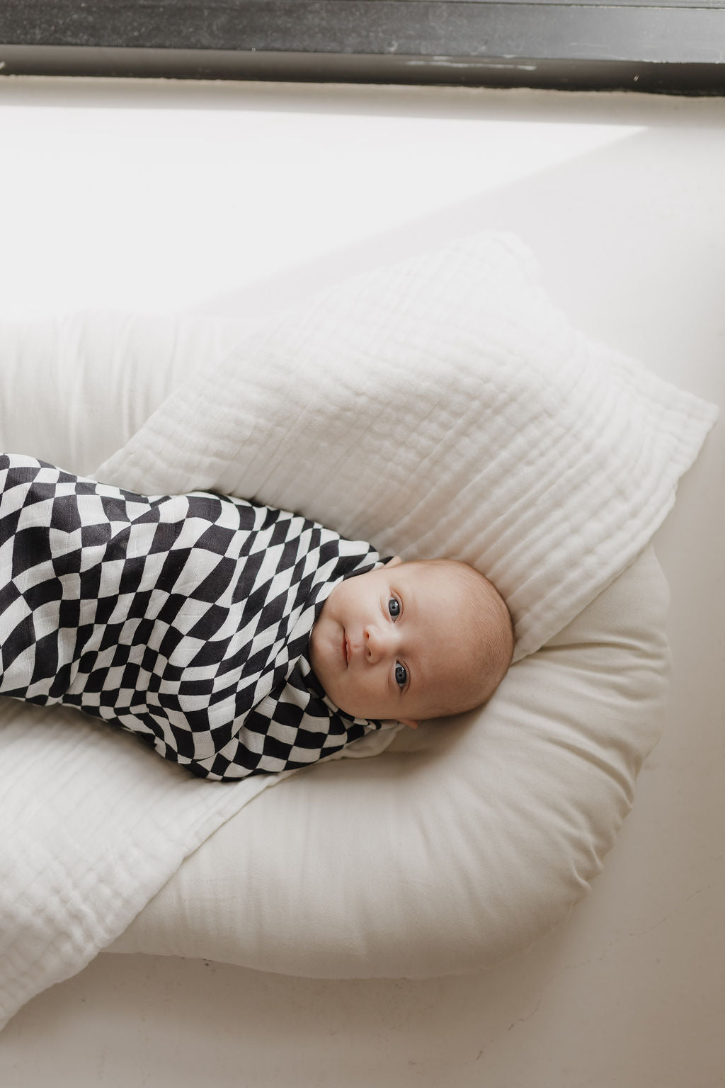 Muslin Swaddle | Black & White Wavy Checkerboard