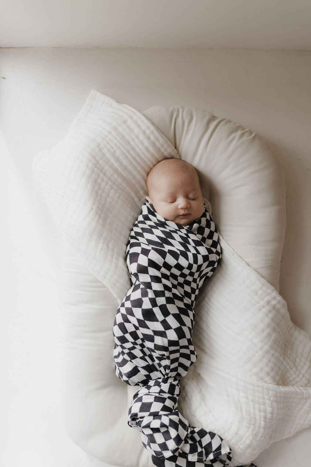 Muslin Swaddle | Black & White Wavy Checkerboard