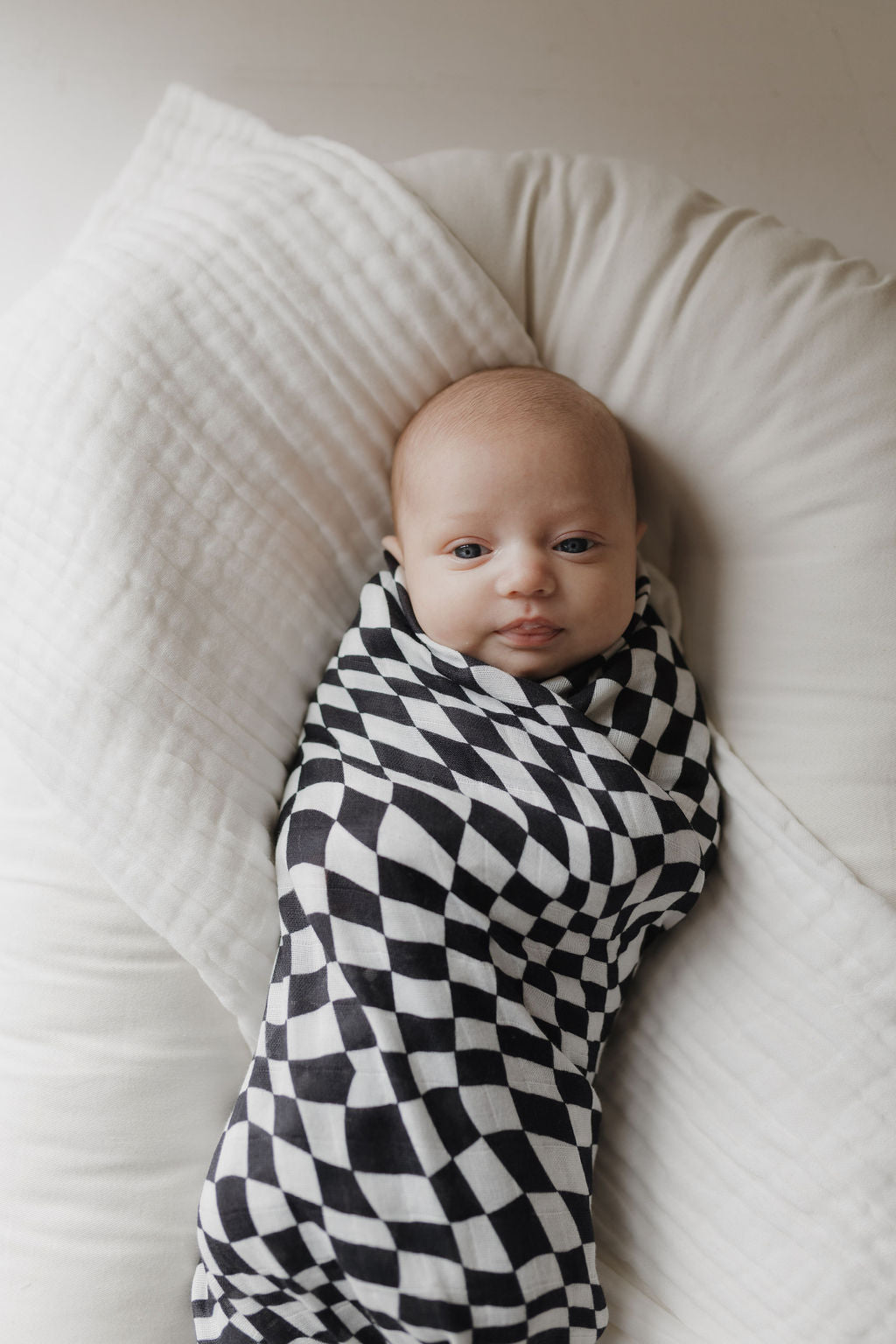 Muslin Swaddle | Black & White Wavy Checkerboard