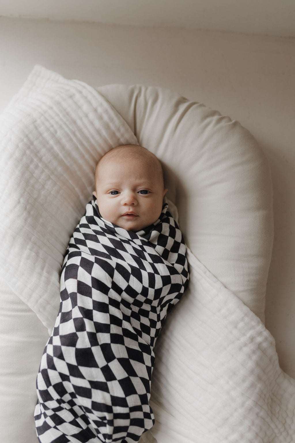 Muslin Swaddle | Black & White Wavy Checkerboard