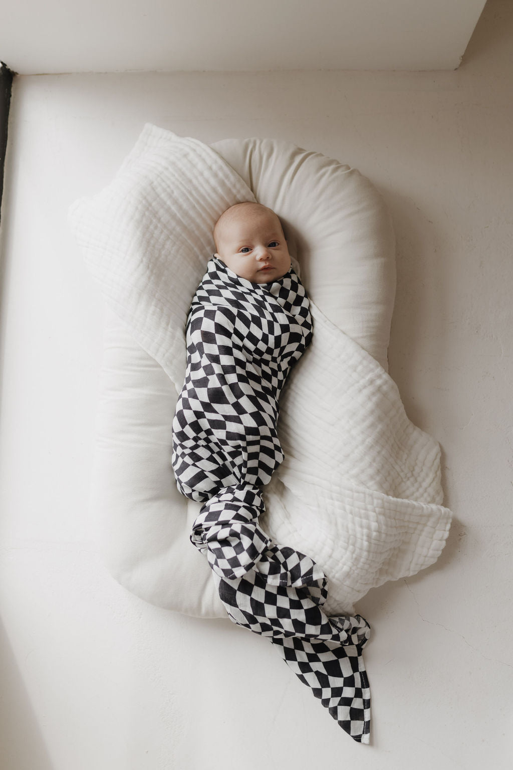 Muslin Swaddle | Black & White Wavy Checkerboard