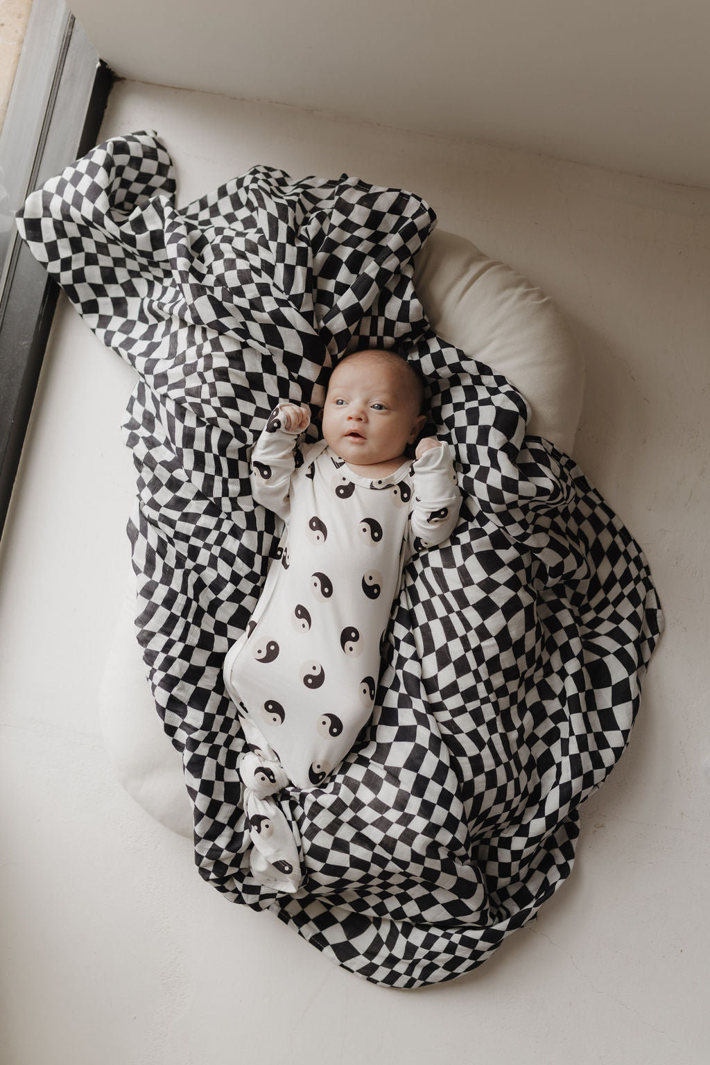 Muslin Swaddle | Black & White Wavy Checkerboard