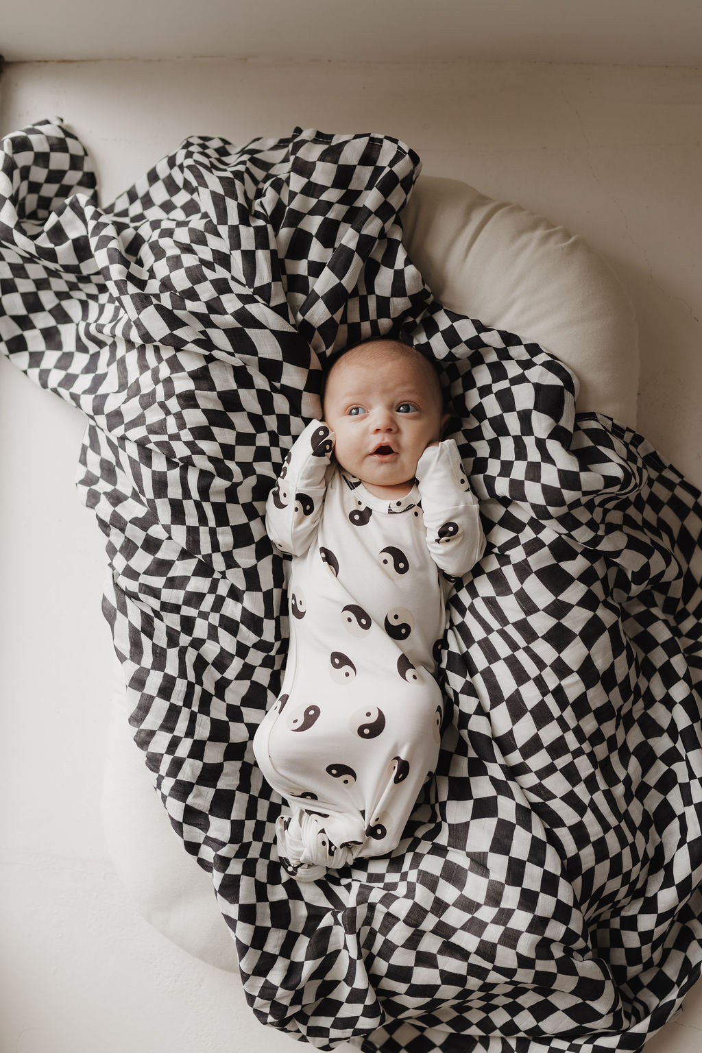 Muslin Swaddle | Black & White Wavy Checkerboard