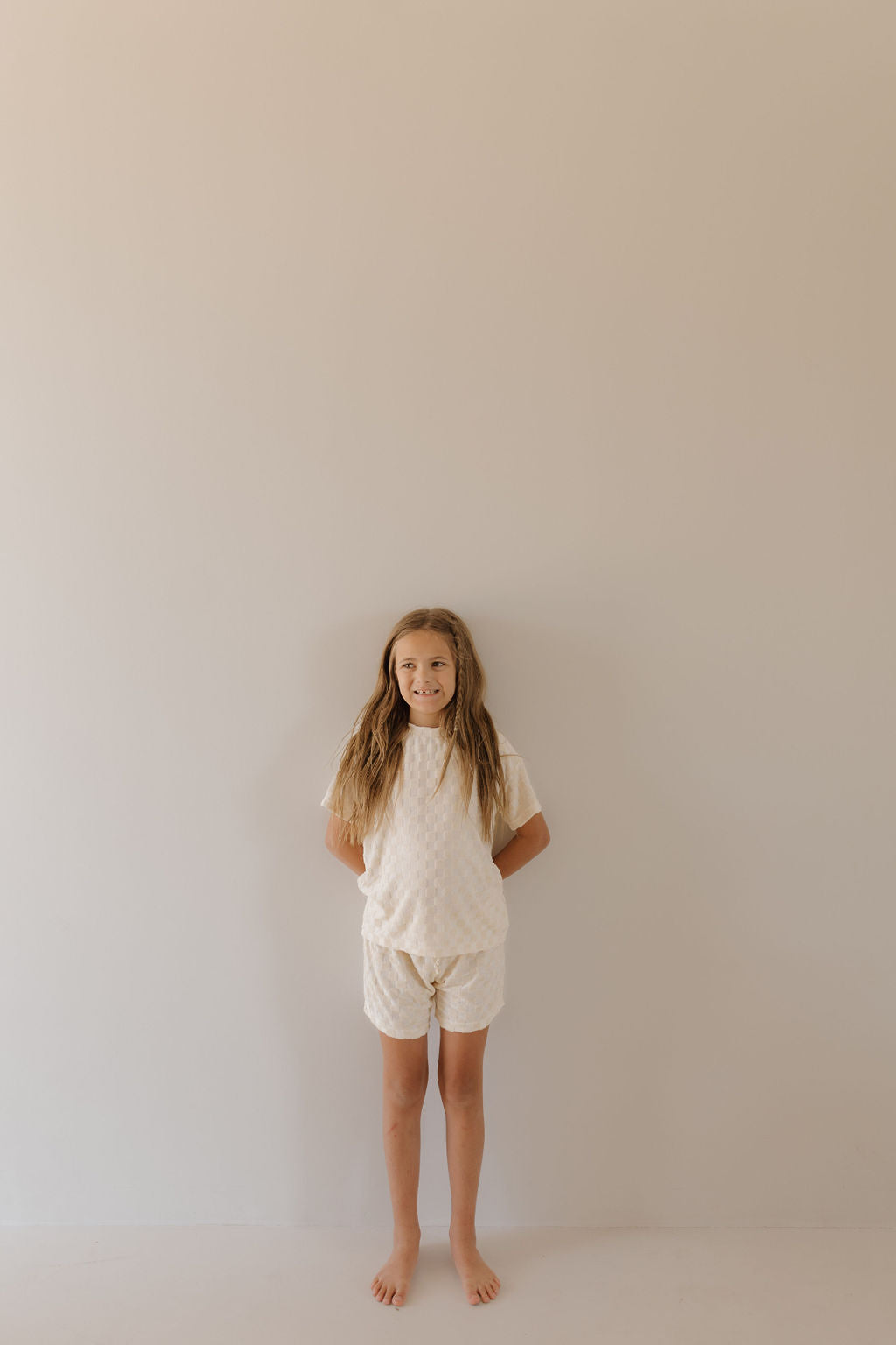 Terry Checkerboard Short Set | Cream