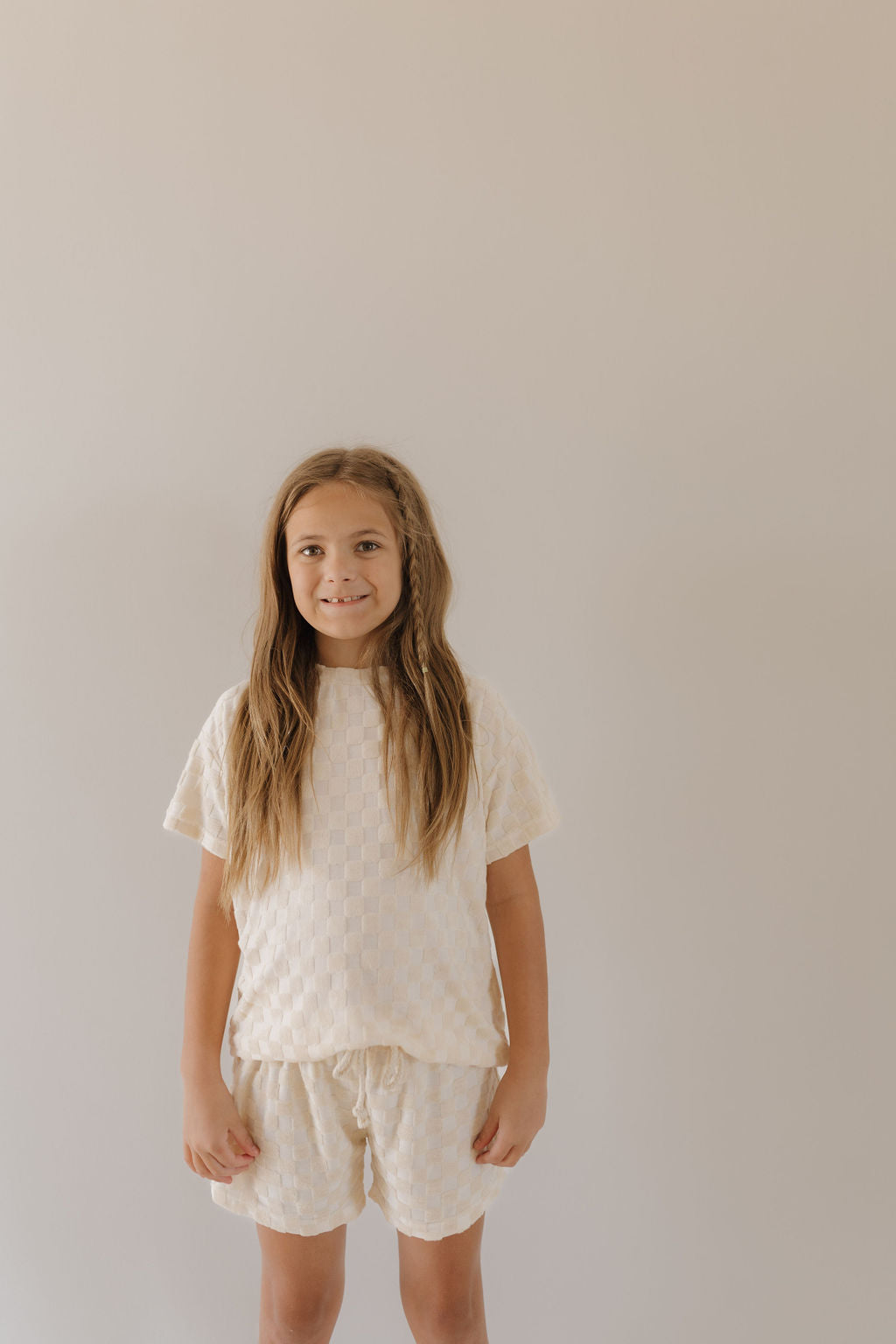 Terry Checkerboard Short Set | Cream
